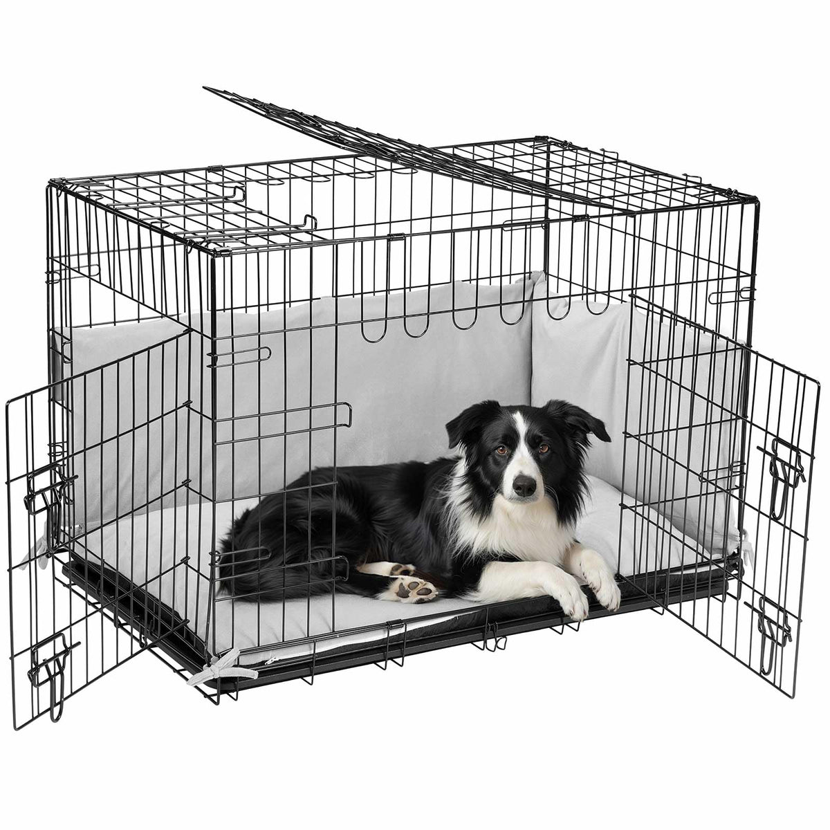 Veehoo 30 Inch Dog Crates For Medium Dogs With Bumper-Three Doors Folding Metal Wire Dog Crate Cage Kennel, Indoor Outdoor Mediu