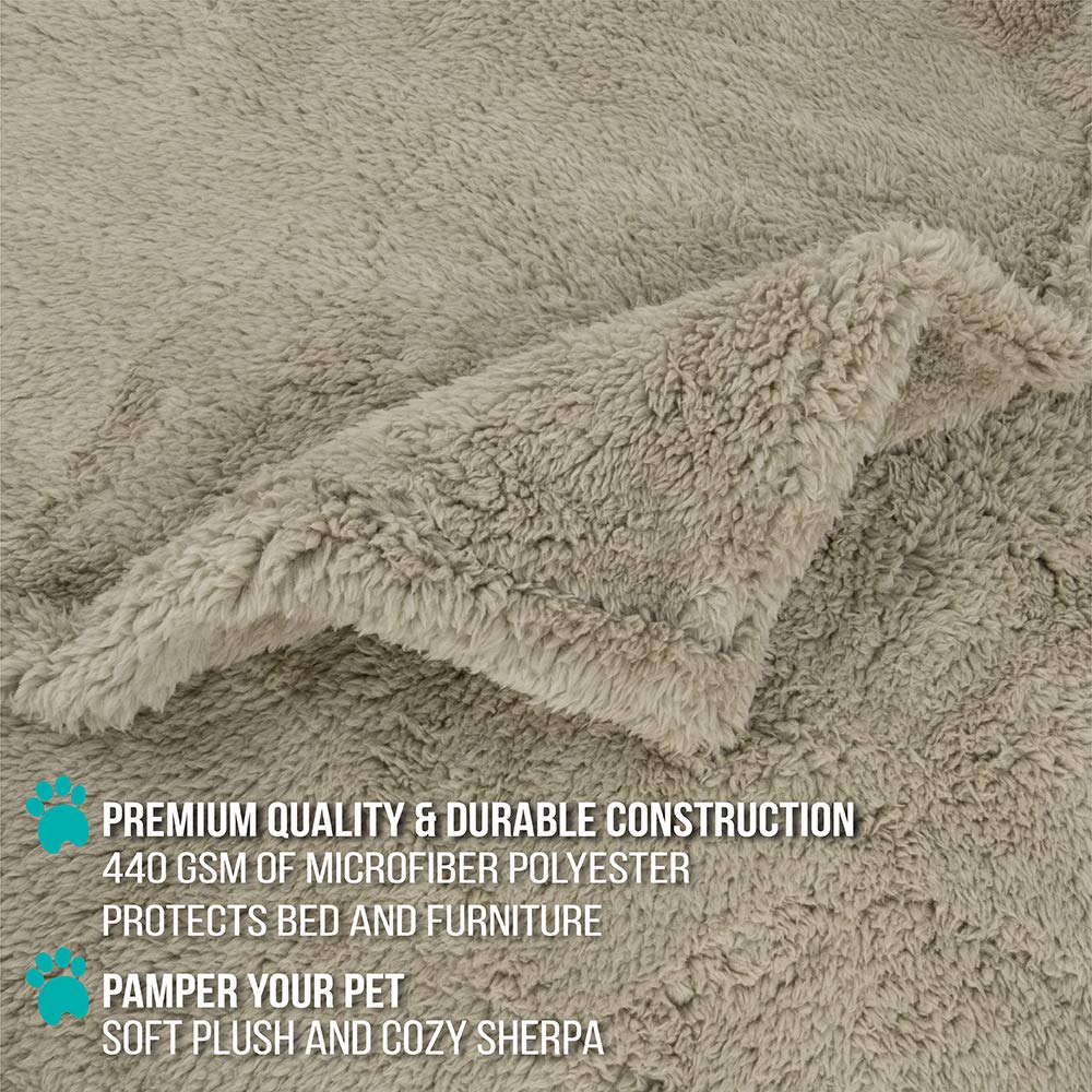 Petami Fluffy Waterproof Dog Blanket For Bed Large Dogs, Soft Warm Pet Sherpa Throw Pee Proof Couch Cover, Reversible Cat Blanket Sofa Crate Kennel Protector, Washable Mat (Taupe Camel, 60X80)