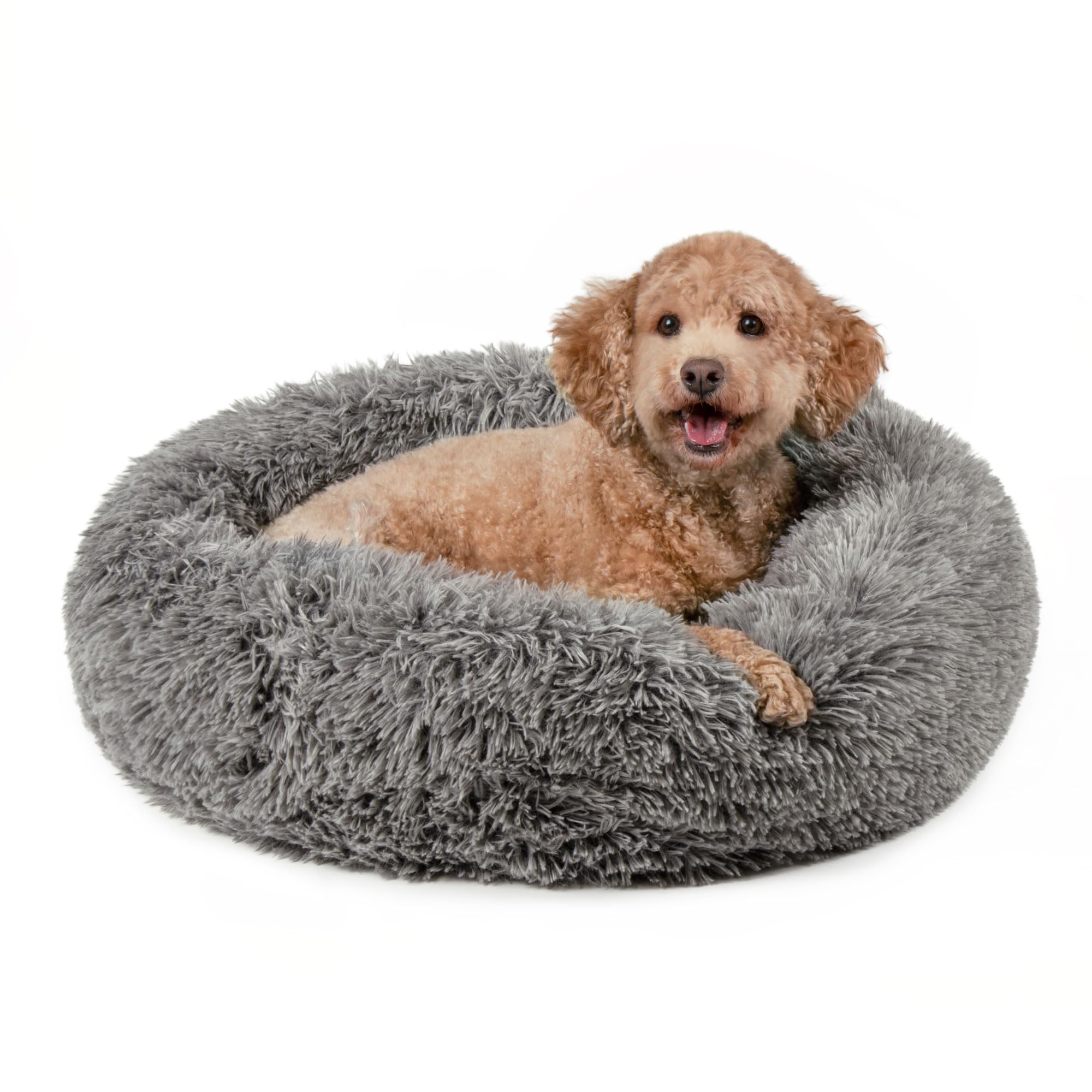 Furhaven 30 Round Calming Donut Dog Bed for Medium/Small Dogs, Refillable w/ Removable Washable Cover, For Dogs Up to 45 lbs - S