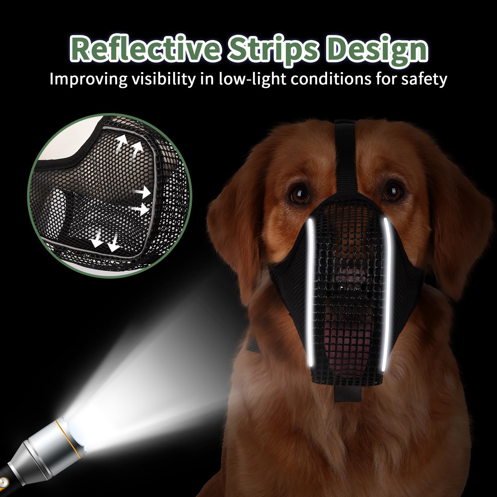 Mayerzon Dog Muzzle, Patented Mesh Muzzle With Panting Room For Large Medium Small Sized Dogs, Soft Mouth Guard To Prevent Bitin