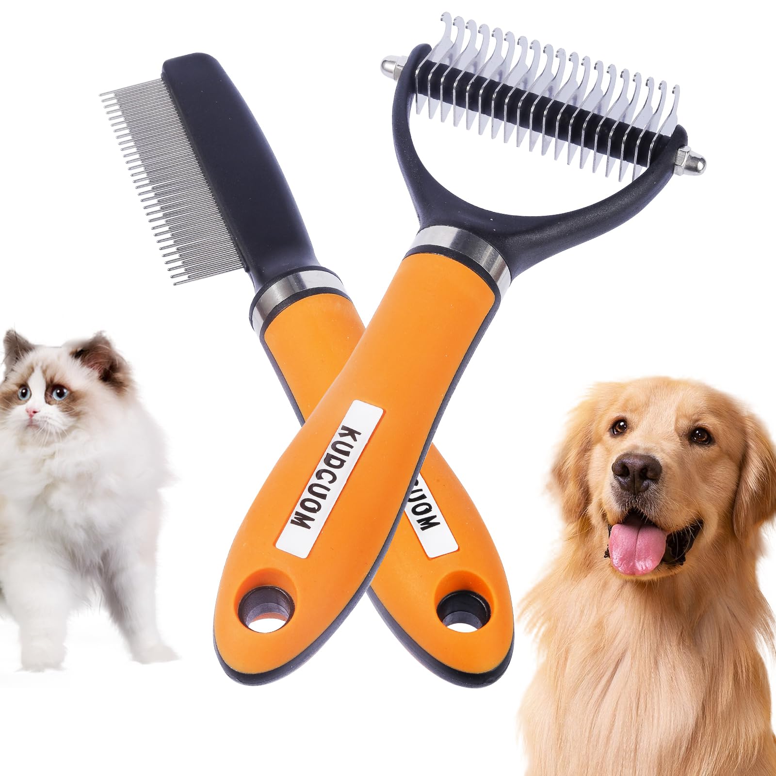 Kudcuom Pet Grooming Combo, Featuring A Deshedding Brush And Dematting Combs, Is Specifically Tailored For Long-Haired Dogs And 