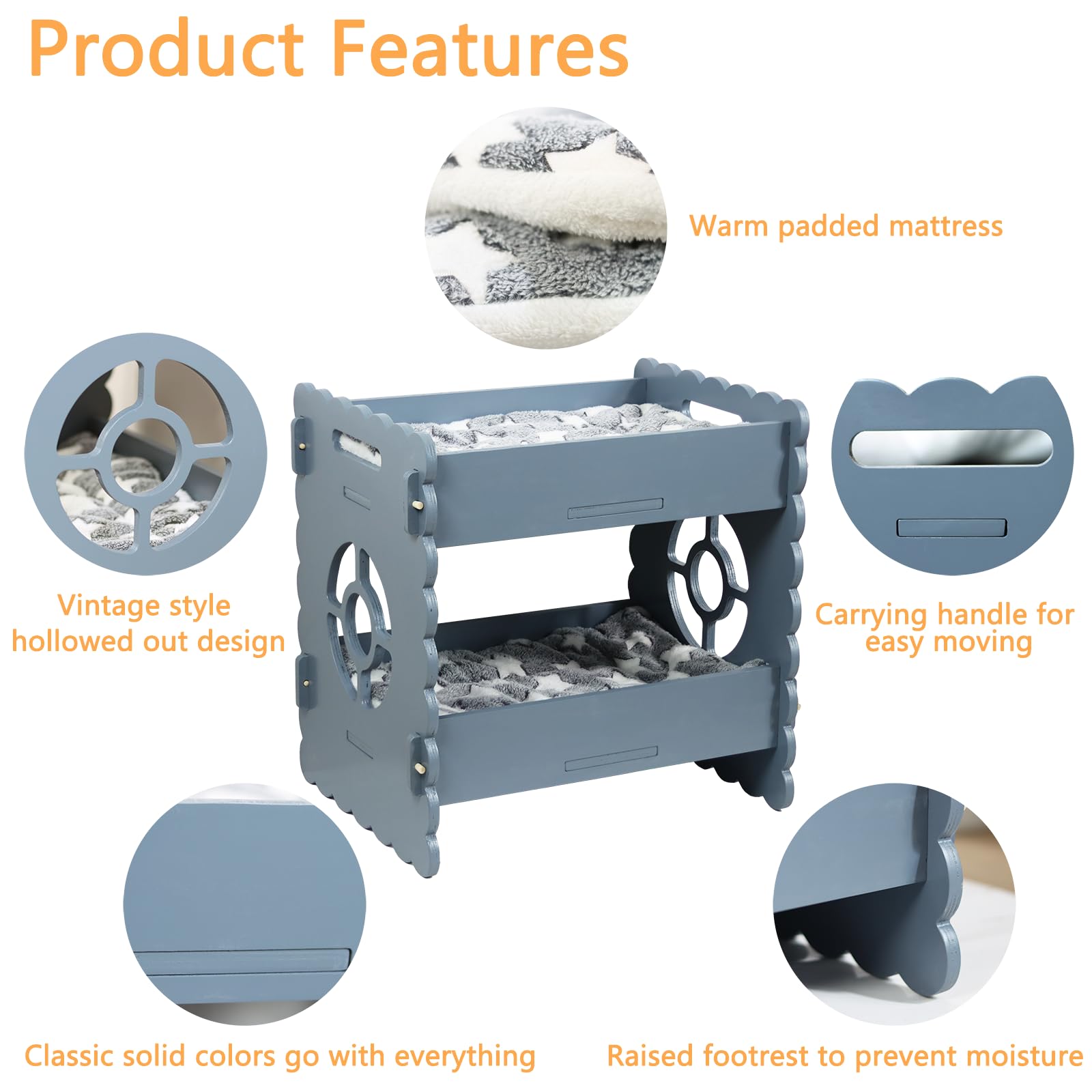 Ankuliy Cat Bunk Beds For 2 Indoor Cats,Double Raised Cat Bed,Elevated Cat Bed Furniture,Modern Cat Condo With Matress,Protect C