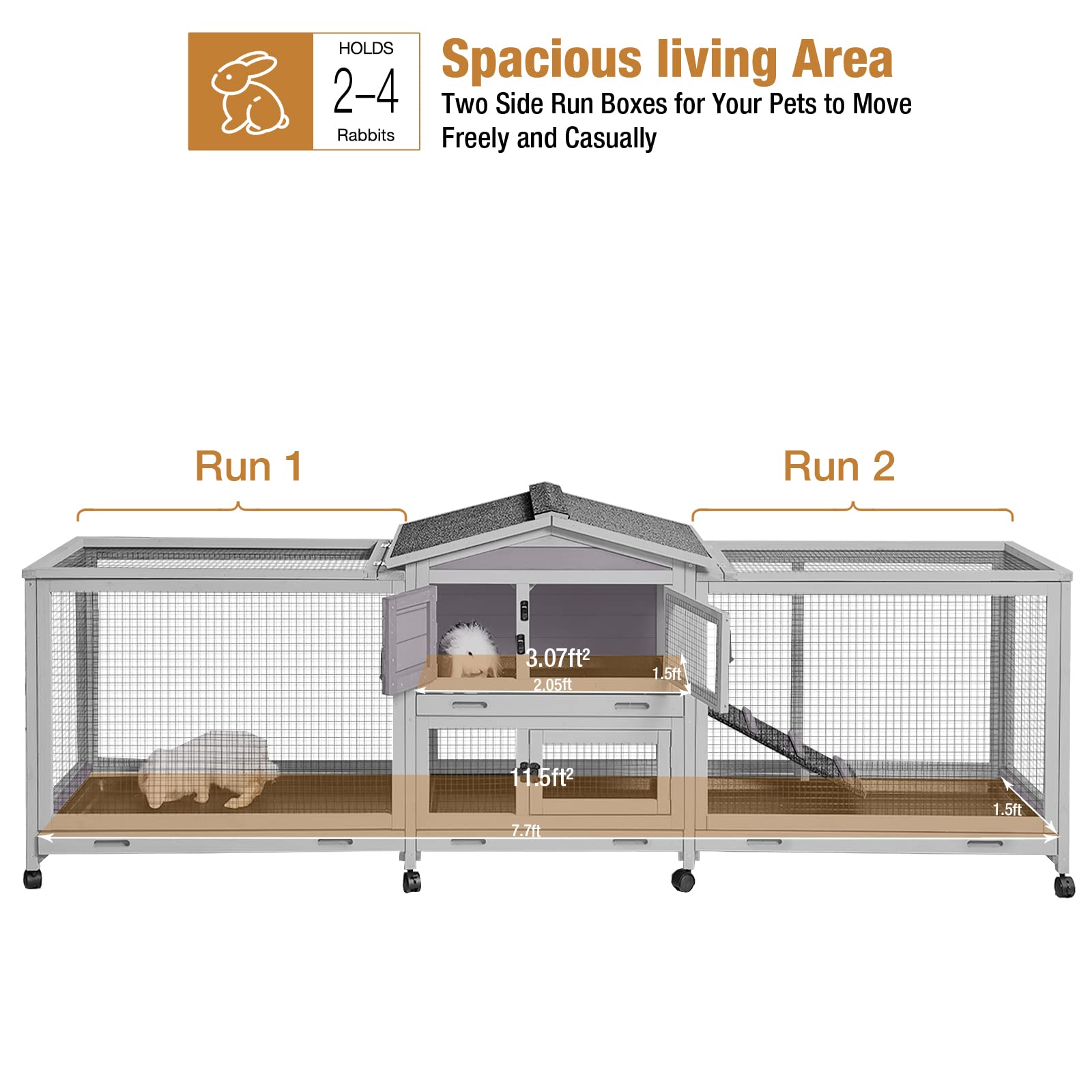 Gutinneen Rabbit Hutch Guinea Pig Cage With Double Run Indoor Bunny Hutch Outdoor Rabbit House With Deeper No Leak Trays And Whe