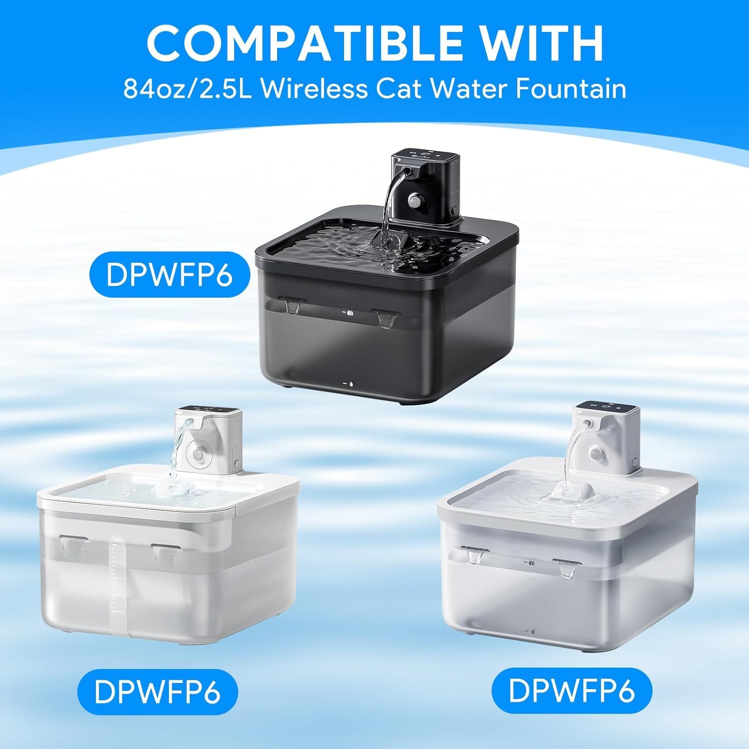 Cunina 20+20 Pack Cat Water Filter Compatible With Downypaws Cat Water Fountain Wireless 84Oz/2.5L, Dpwfp6 Battery Operated Cat