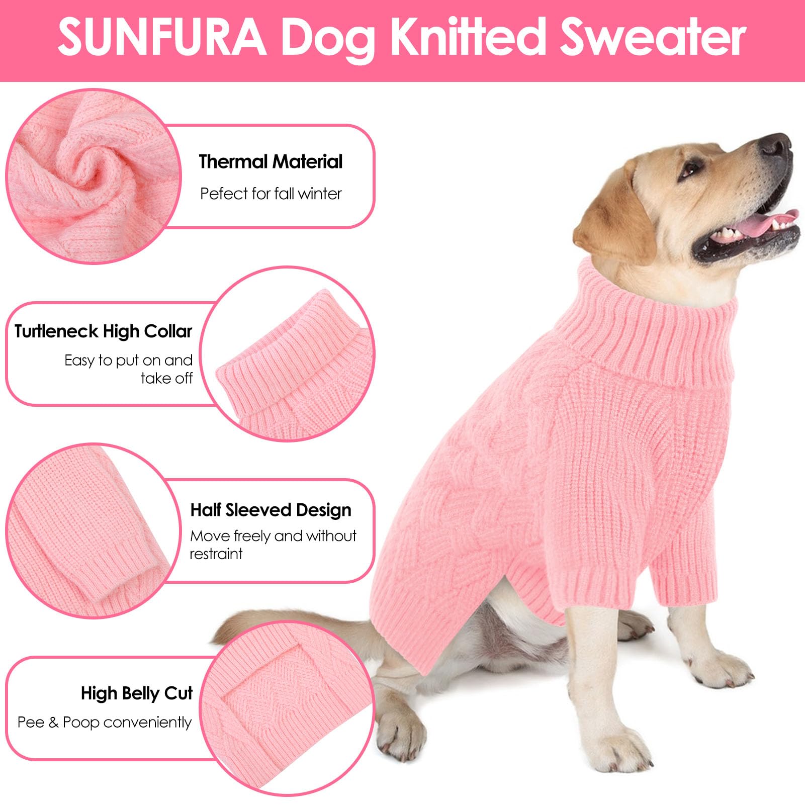 SUNFURA Small Dog Sweater, Turtleneck Dog Sweater for Cold Weather, Puppy Knitwear Pullover for Christmas Thanksgiving, Pet Wint