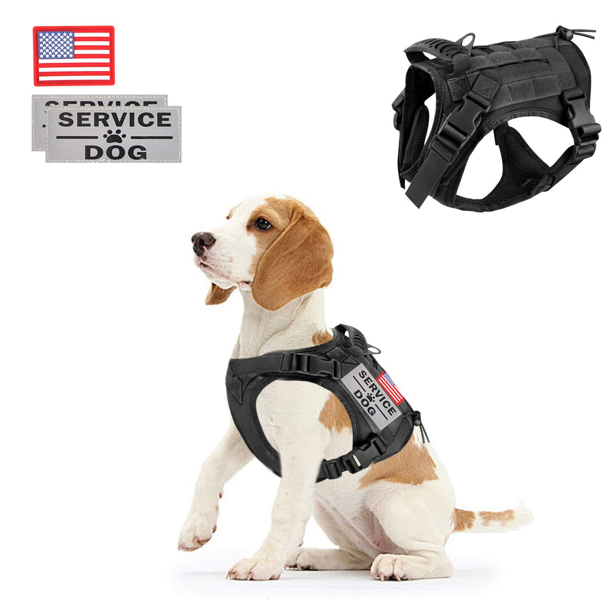 Hanshengday Tactical Service Dog Vest Harness For Medium Large Dog, Military K9 Training Dog Vest With Molle & Loop Panels Adjustable Tactical Dog Vest Harnesses With Handle (S, 3Black)