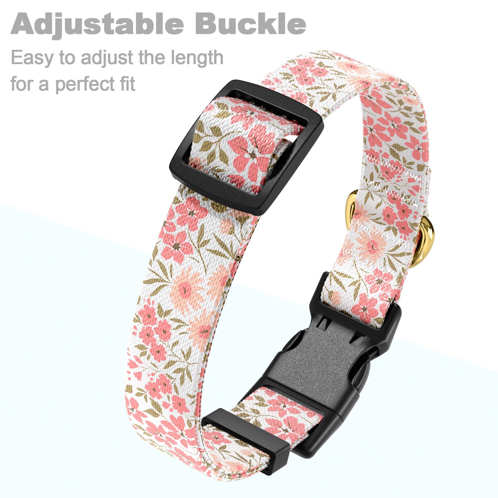 Rnivvi Dog Collar For Large Dogs, Cute Floral Heavy Duty Adjustable Puppy Collar With Quick Release Buckle For Girl & Female, Pe