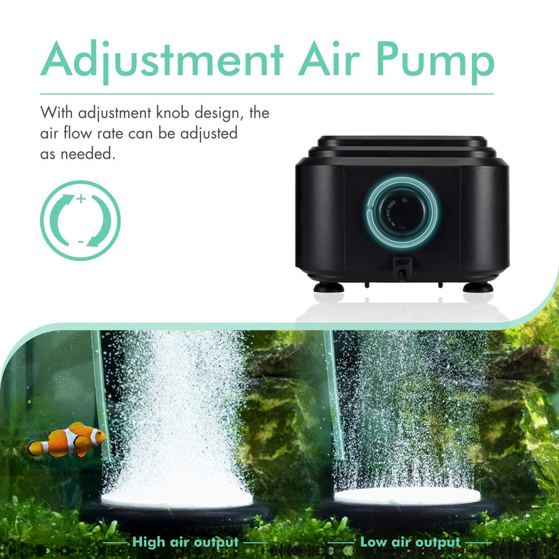 Hygger Quietest Aquarium Air Pump, Adjustable Oxygen Pump 2 Air Outlets Ultra Silent Powerful Aerator Pump Up To 600Gallon Fish Tank 255Gph 10W