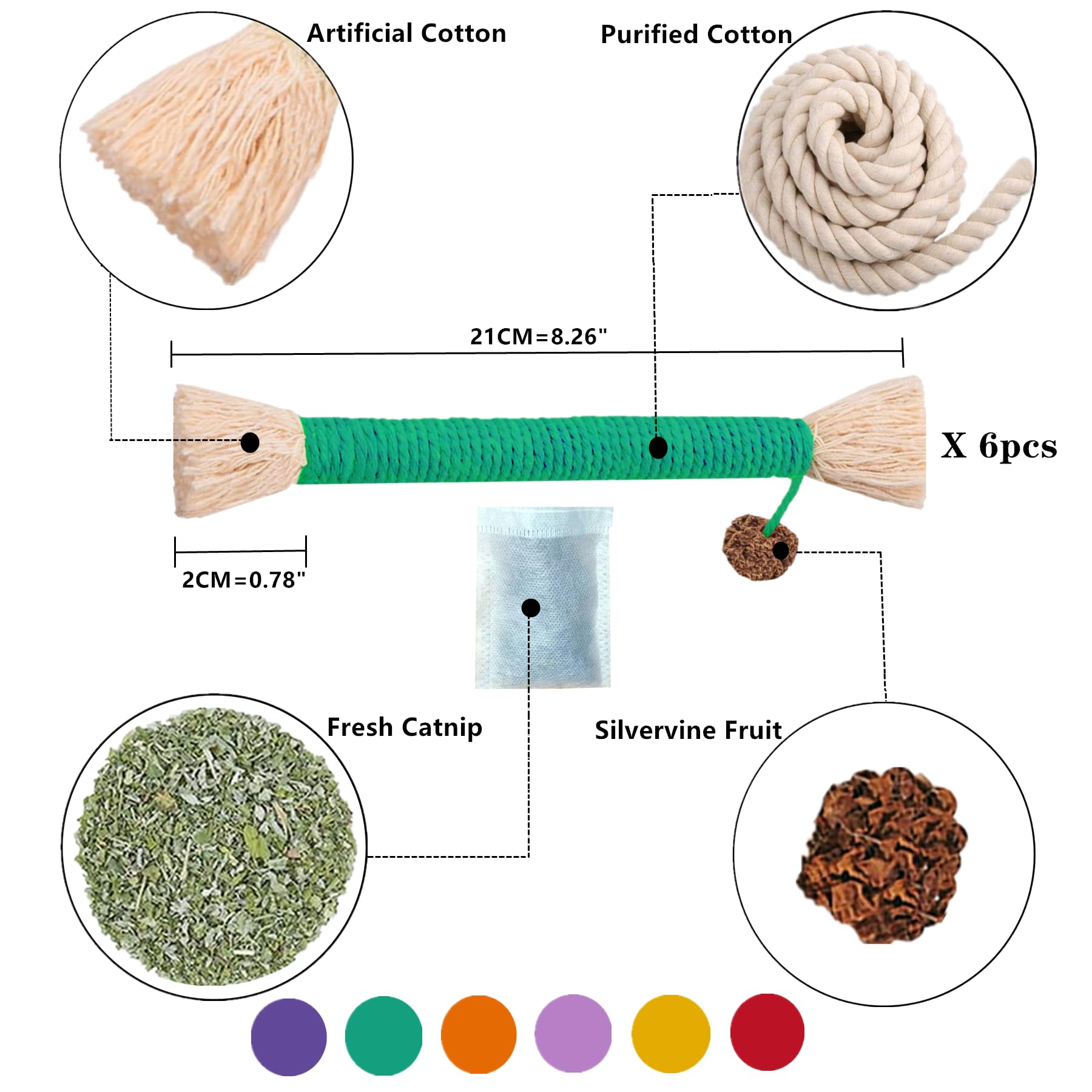 GREMBEB Cat Toys 6Pcs Catnip Toys for Indoor Kitten Chew Silvervine for Molar Scratch Interactive Cotton Rope for Cleaning Teeth