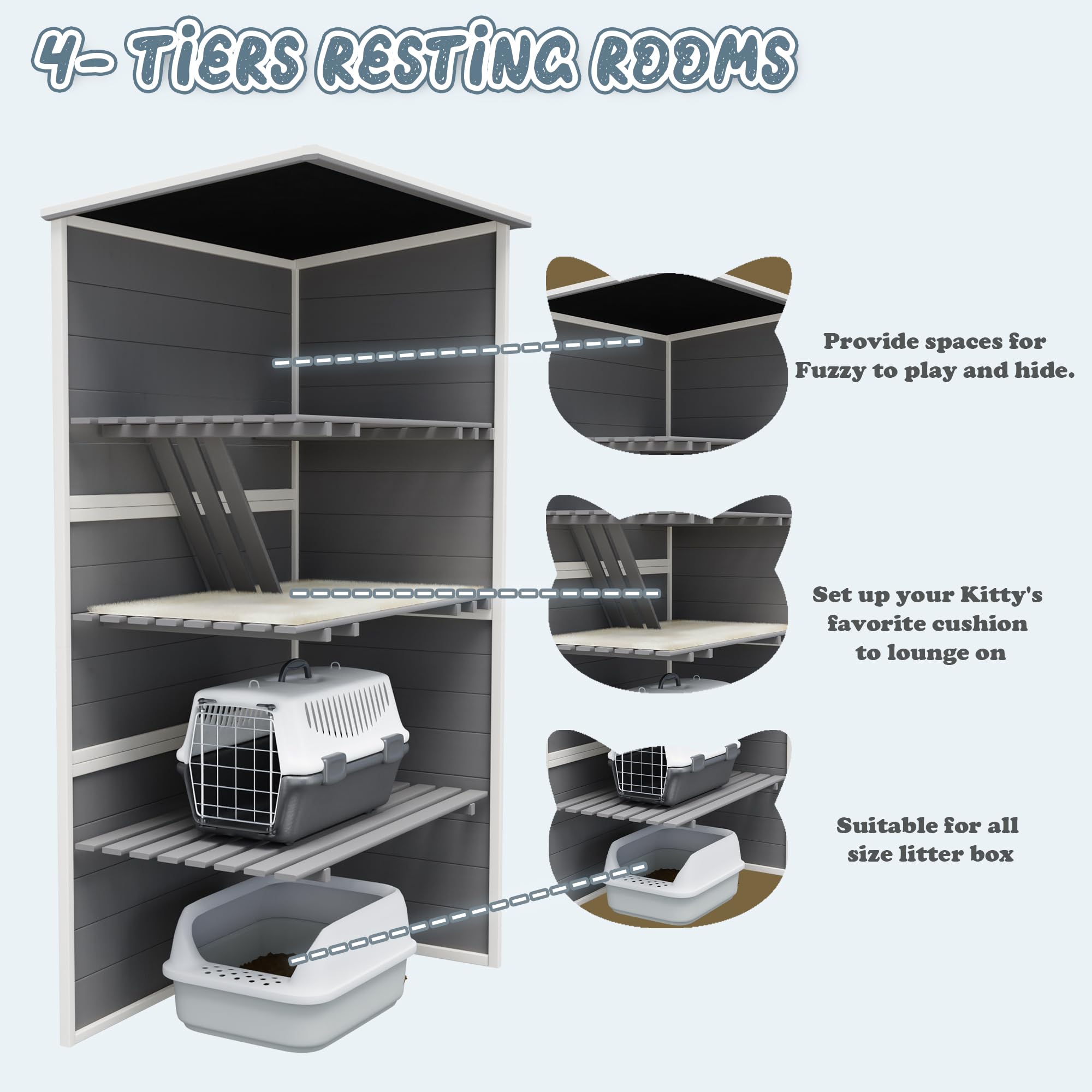 Catio Outdoor Cat Enclosure,4 Tiers Large Enclosures For Mulitiple Cats Walk In Cat Patio With Waterproof Roof, 74'' Outdoor Cat