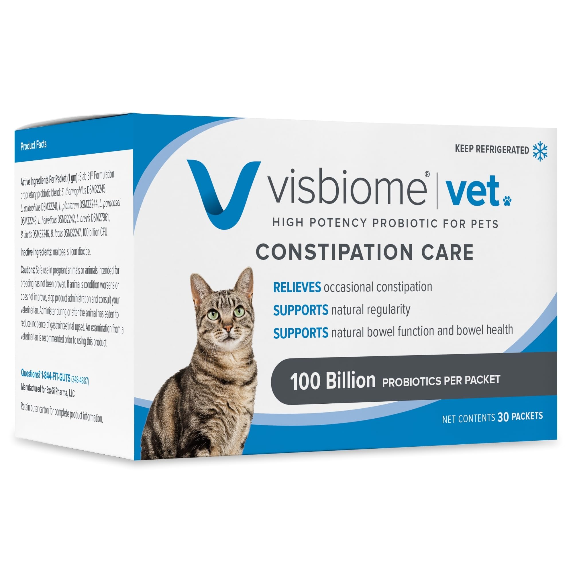 Visbiome Vet Constipation Care High Potency Probiotic for Cats - 100B CFU, 8-Strain Slab51 Formula - Refrigerated, Veterinarian 