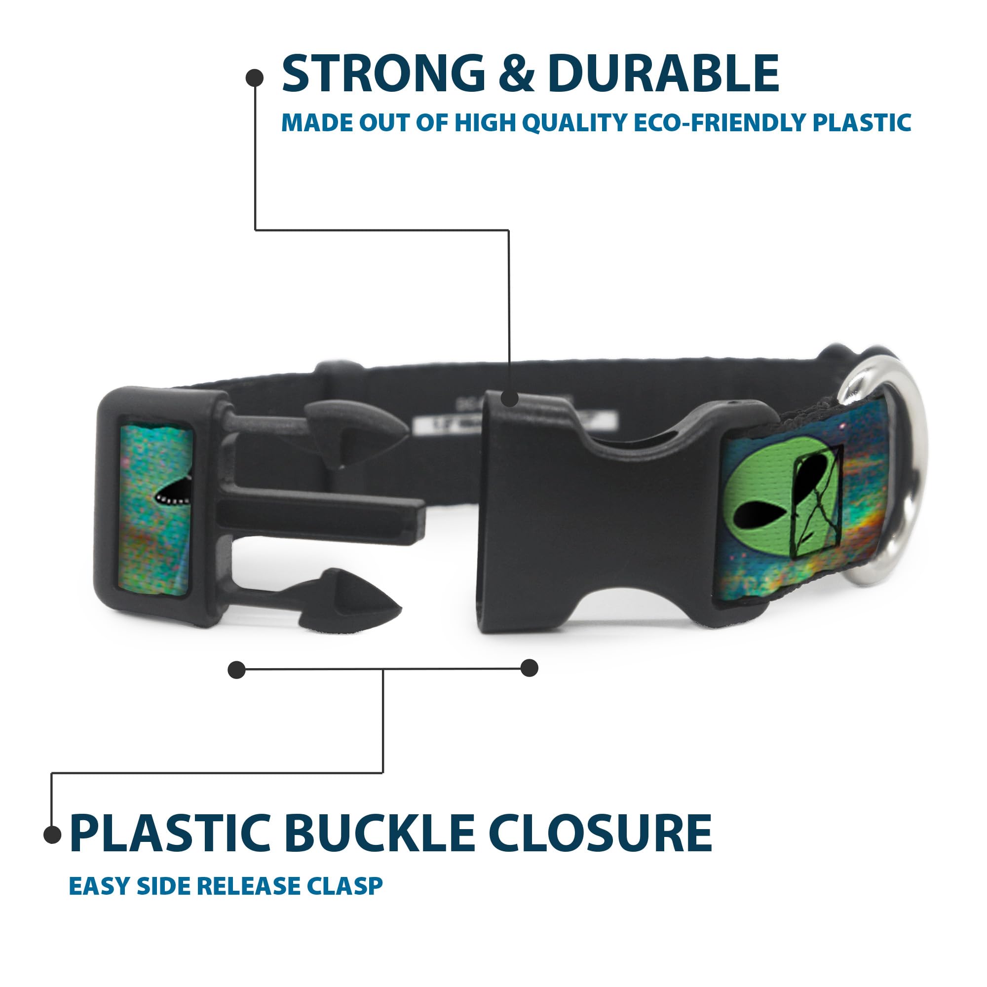 Buckle-Down Pc-W30163-Wl Aliens & Ufo'S Galaxy/Green/Black/White Plastic Clip Collar, Wide Large/18-32'