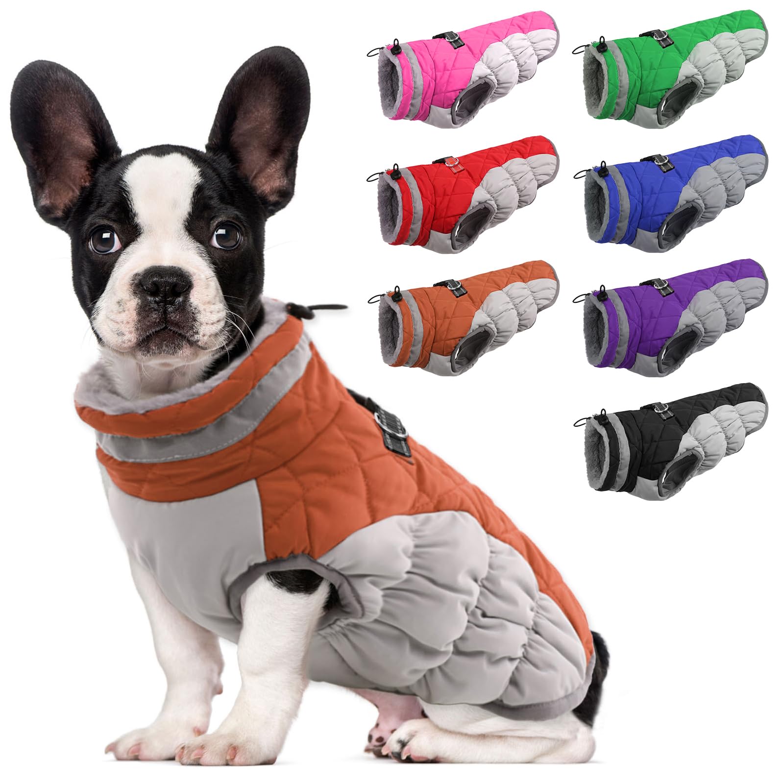 Lelepet Warm Dog Winter Coat Cold Weather Jacket Windproof Reflective Turtleneck Vest With Plush Neckline D-Ring For Leash Thick Fleece Lining Jacket Pet Apparel For Small Medium Large Dogs(X-Small)