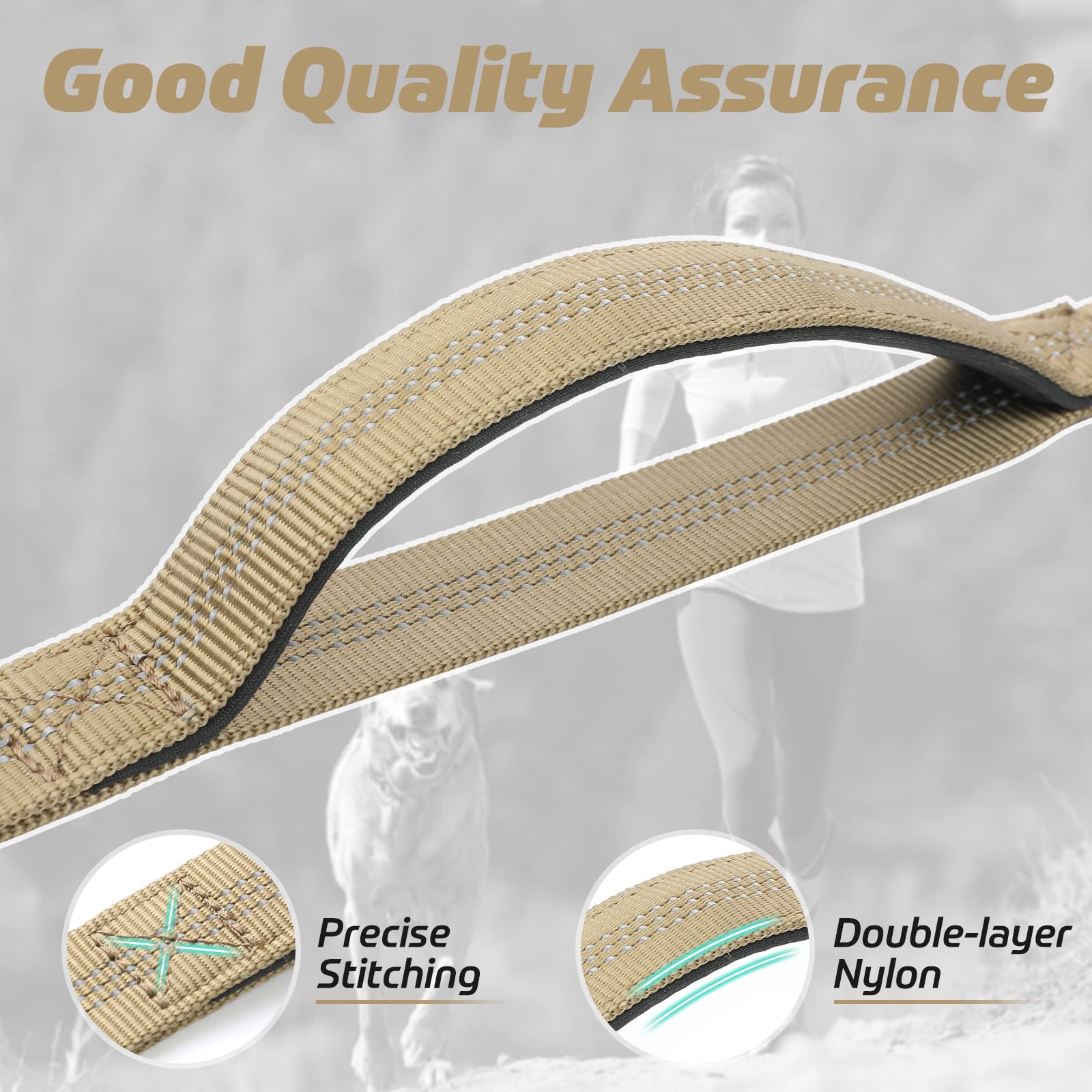 Rabbitgoo Tactical Bungee Dog Leash With Shock Absorption, Military Training Leash With 2 Padded Control Handles For Medium Larg