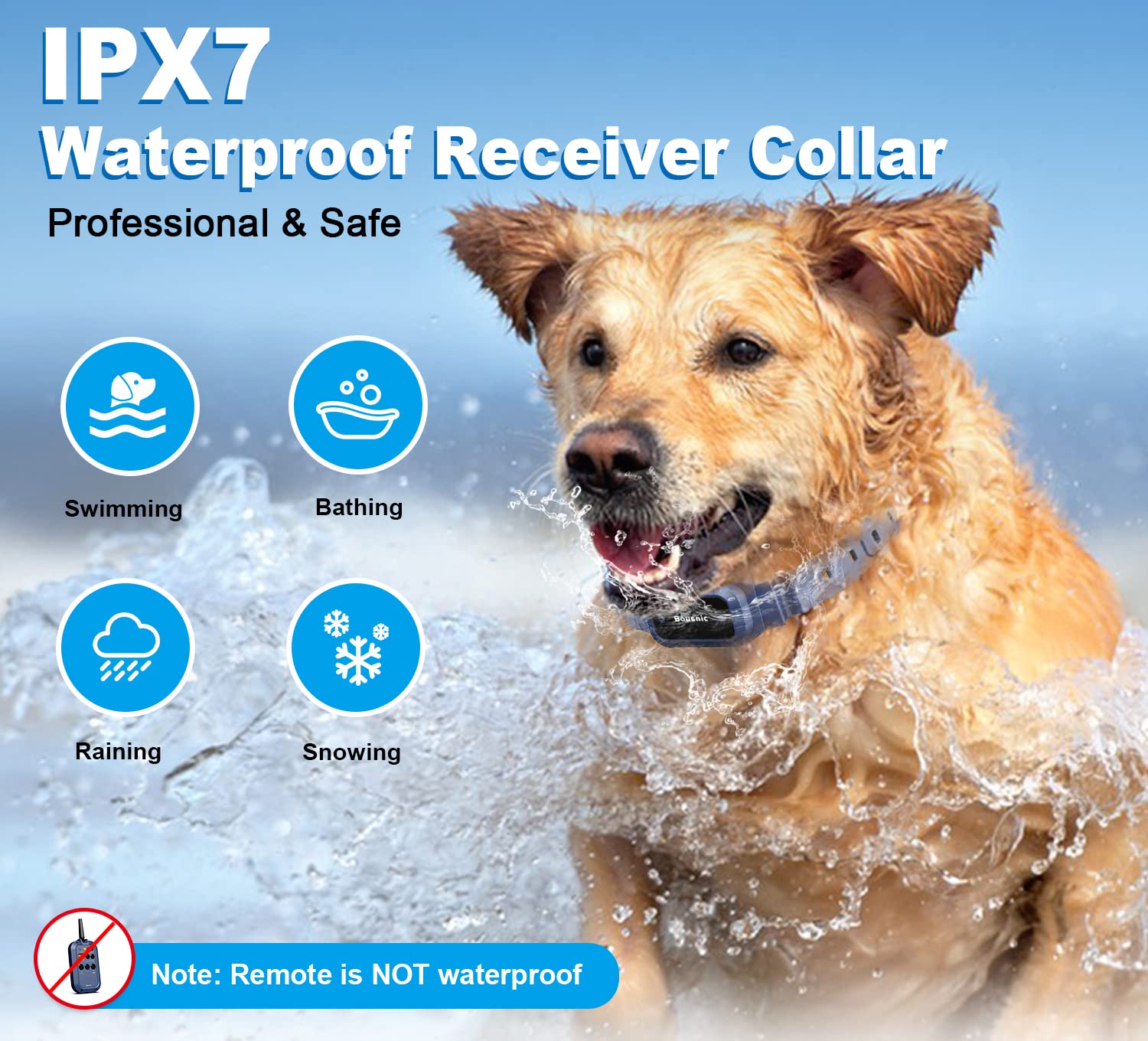 Bousnic Dog Shock Collar With Remote -  Mile Electronic Training Collar For (15-140Lbs) Medium Large Dogs, Waterproof Rechargeab