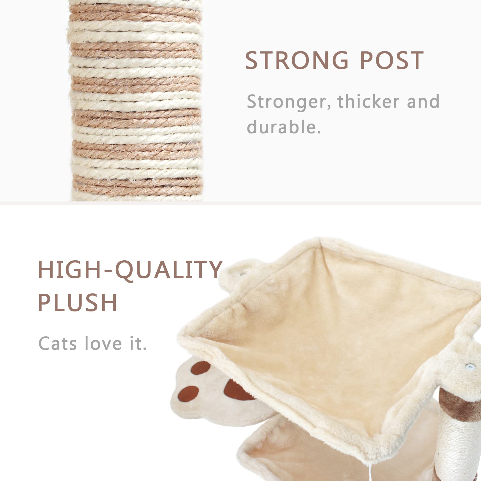 Songway Cat Scratching Post With Hammock - 27.5'' Cat Tree With Natural Sisal Post, Cradle Bed Hammock For Indoor Large Adult Ca