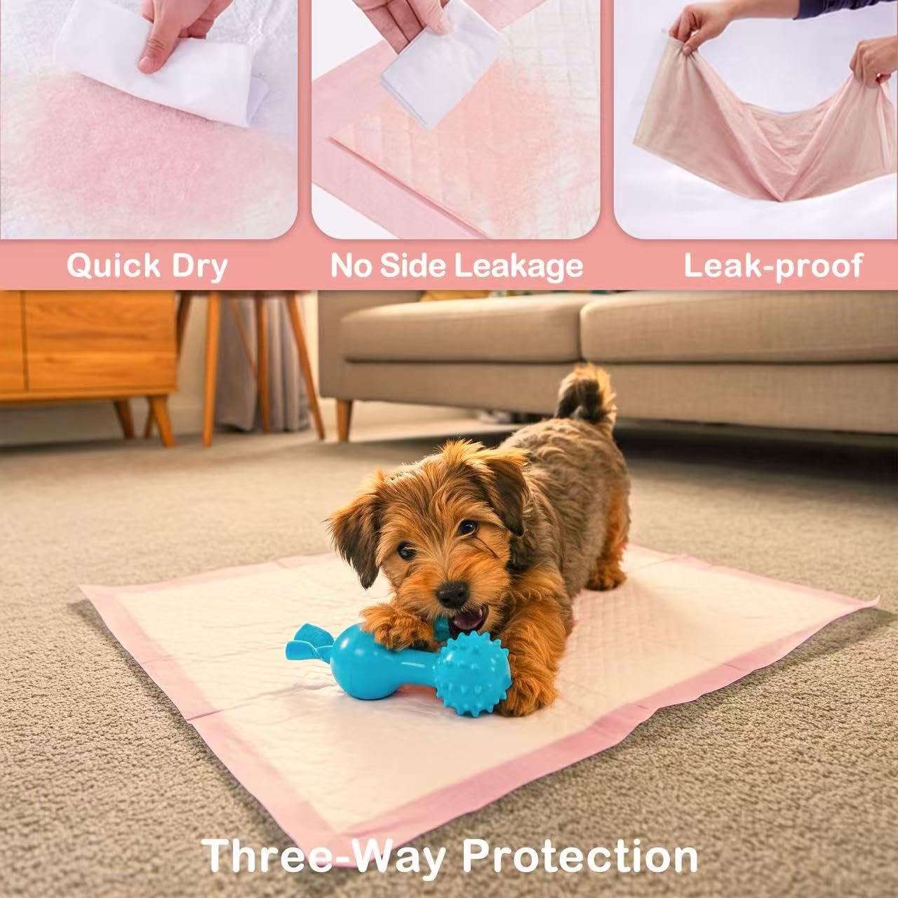 MoMoCo Puppy Pads - Super Absorbent, Leak-Proof, Quick-Drying, 23"x23", 100 Count, Pink