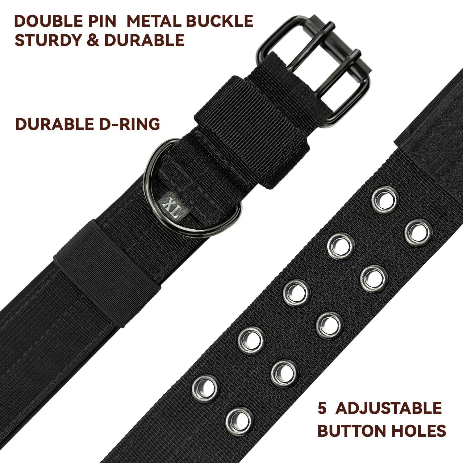 Heavy Duty Dog Collar for Large Dogs, 2 PCS Tactical Dog Collars with Metal Buckle & D Ring, 1.5'' Width Thick Adjustable Nylon