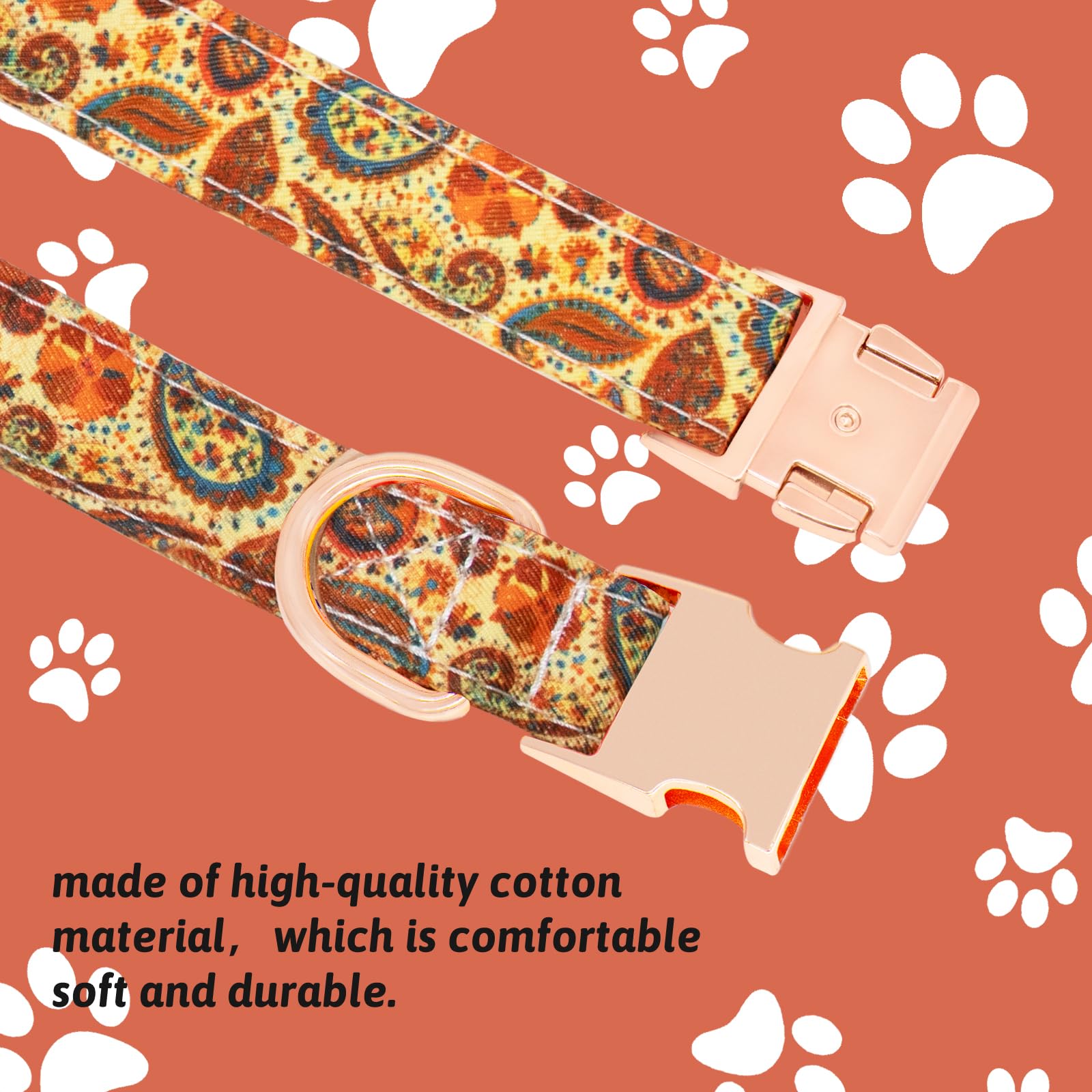 HSIGIO Dog Collar and Leash Set Girls Adjustable Puppy Collars with Floral Bow Tie for Small Medium Large Female Dogs, Orange Pa