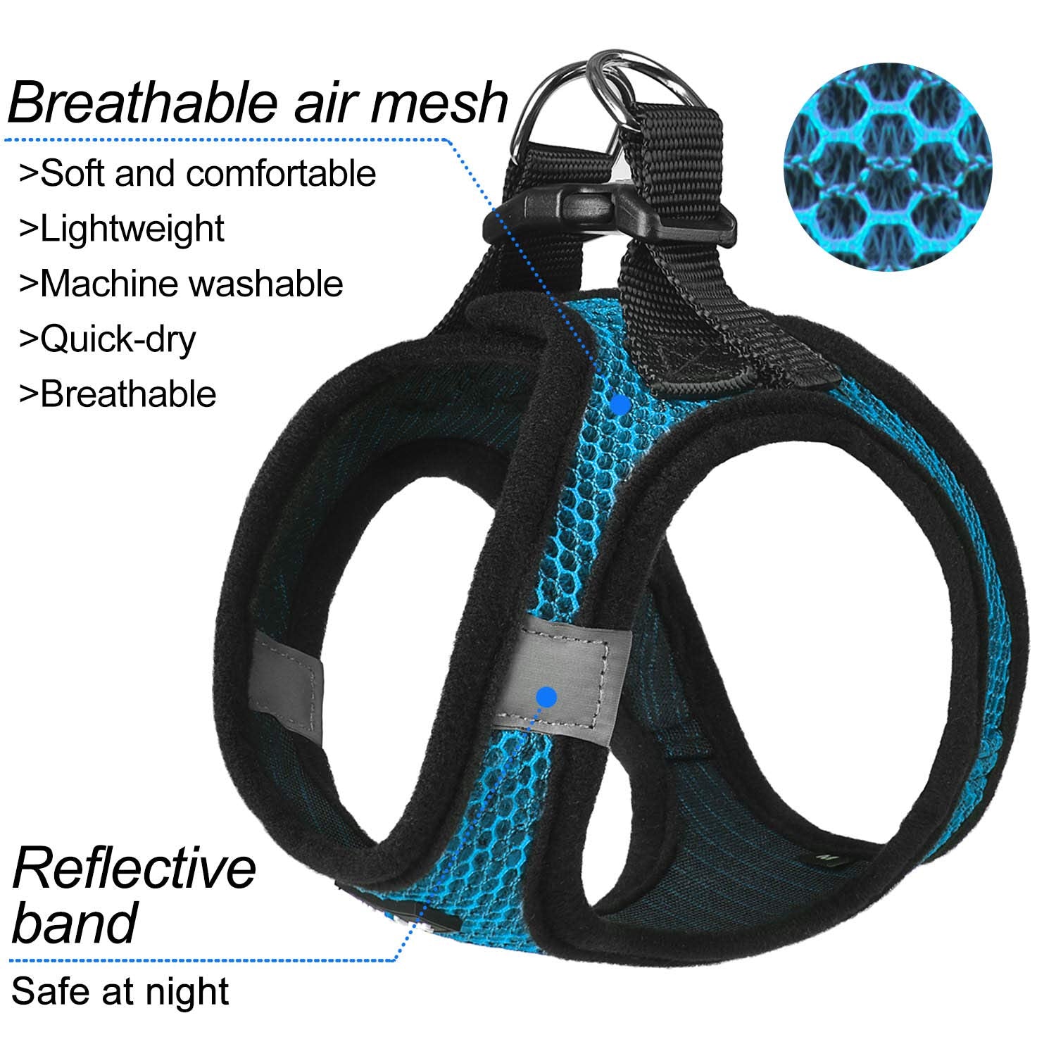 Matilor Dog Harness Step-In Breathable Puppy Cat Dog Vest Harnesses For Small Medium Dogs Blue