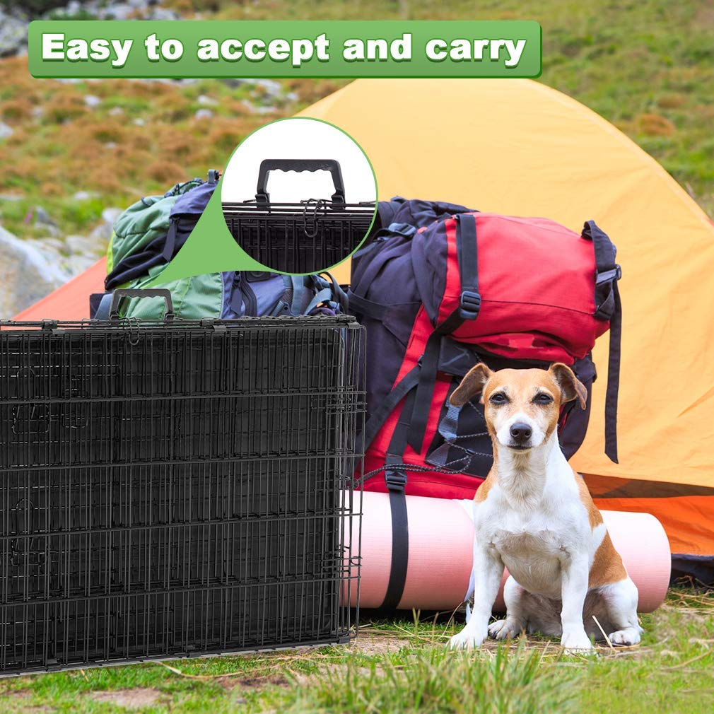 Home For Pets Dog Crate Cage Extra Folding Large Double Door Pet Crate,Includes Divider And Tray,(Black,36)
