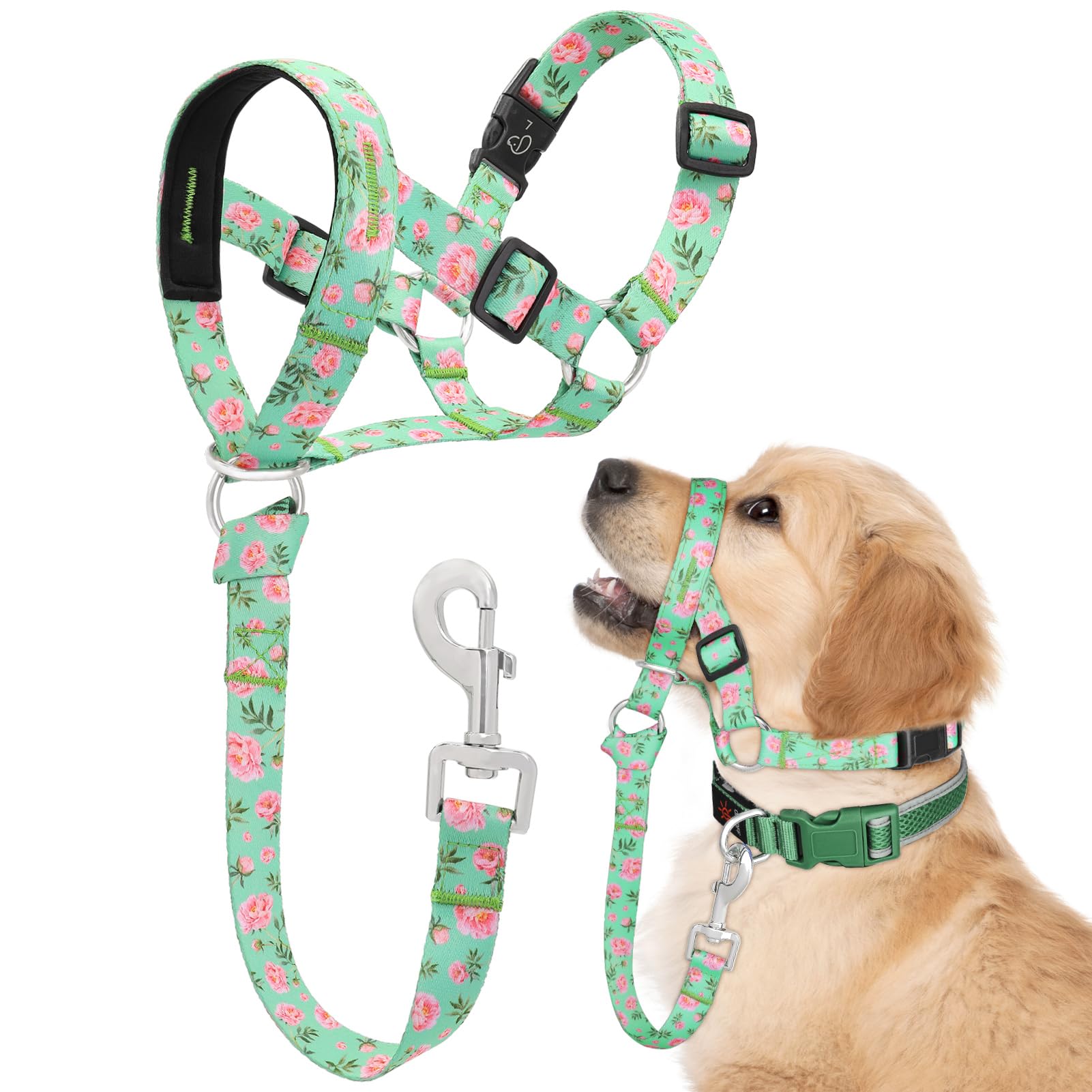 Ezierfy Dog Head Collar, Printed No-Pull Headcollar, Adjustable Dog Head Halter Gentle Lead With Safety Link, 3 Colors Muzzle Le