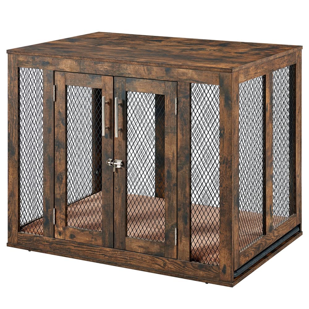 unipaws Furniture Dog Crate with Tray for Large Dogs, Indoor Aesthetic Kennel Pet House Dog Cage with Door, Modern Decorative Wo