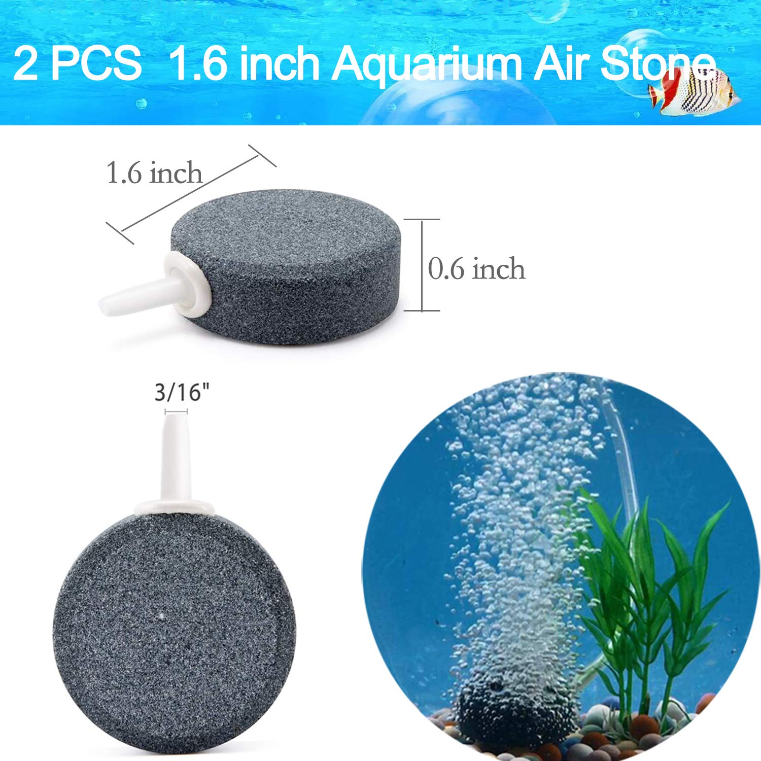 Dekago Transparent Airline Tubing Standard Aquarium Air Pump Accessories Kit With Check Valves, Air Stones, Suction Cups And Connectors For All Fish Tank