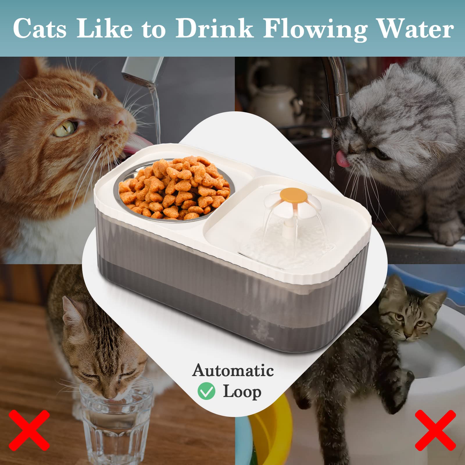 TODDLT Cat Water Fountain - Super Quiet Automatic Pet Water Dispenser, 100oz/3L with Stainless Steel Cat Bowls and Long Life Spa