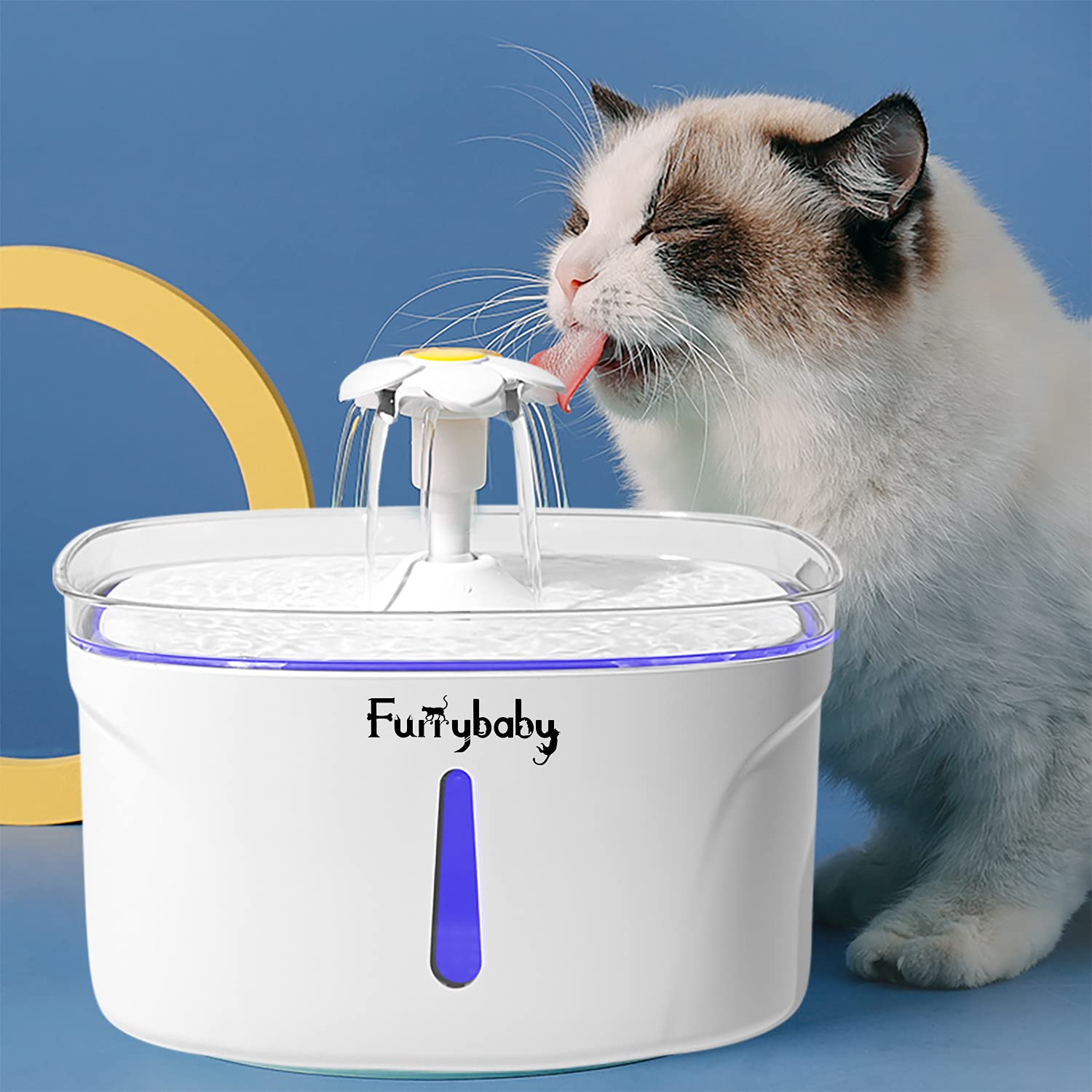 Furrybaby Cat Water Fountain, Led Automatic Pet Water Dispenser With Water Level Window Multiple Modes Indoor Intelligent Pet Fountain For Cats, Dogs With 2 Filters (Rectangle, 2L White)