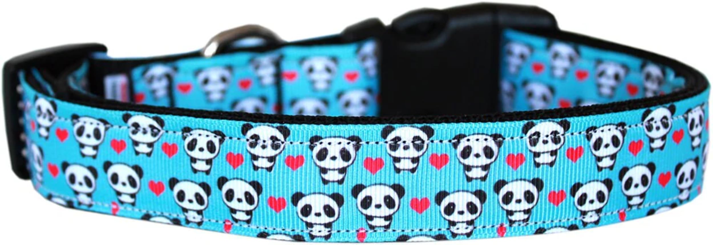Pet Dog & Cat Nylon Collar or Leash, &quot;Panda Love&quot; MD Narrow Collar