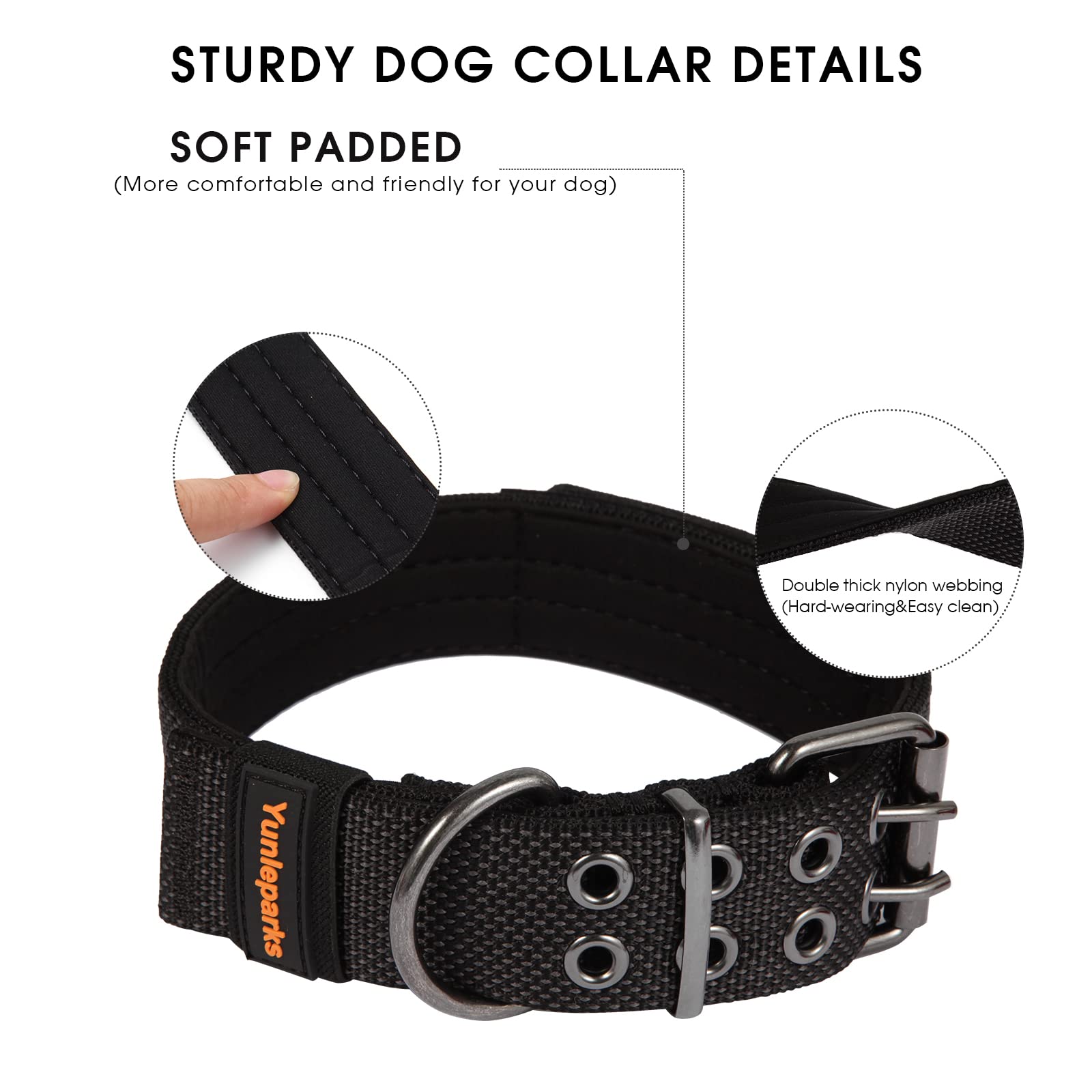 Yunleparks Tactical Collar For Medium Large Dogs, Heavy Duty Metal Buckle, Soft Neoprene Padded, Nylon Wide(X-Large, Black)