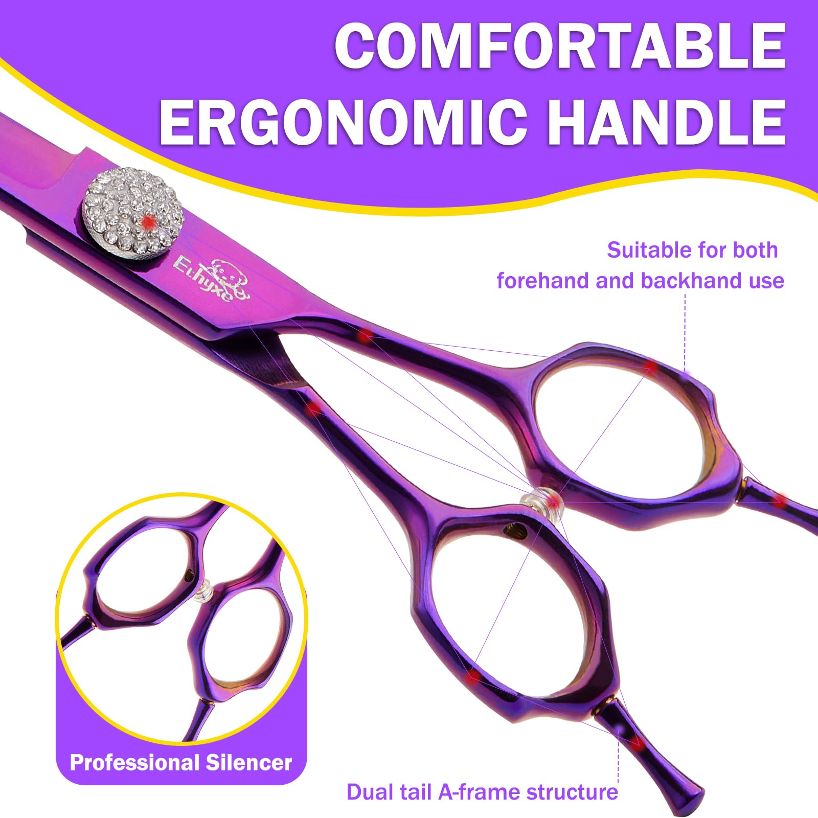 Ethyxe 7'' Curved Dog Grooming Scissors - Professional 440C Stainless Steel Pet Shears With Safety Round Tips And Sharp Blades F
