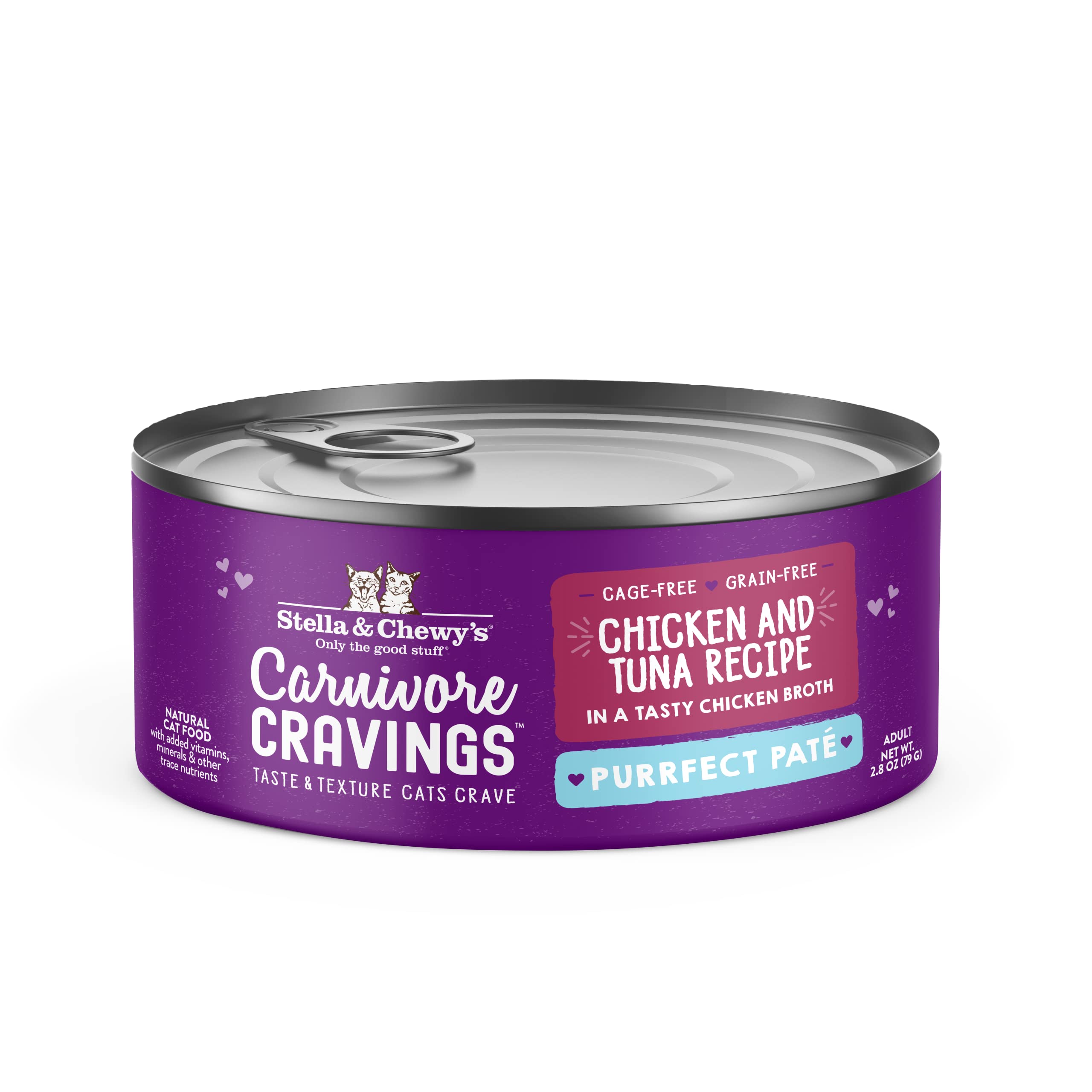 Stella & Chewys Carnivore Cravings Purrfect Pate Cans - Grain Free, Protein Rich Wet Cat Food - Chicken & Tuna Recipe - (2.8 Oun