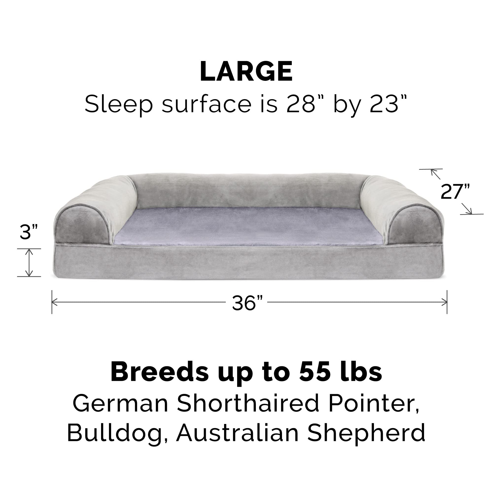 Furhaven Cooling Gel Dog Bed for Large/Medium Dogs w/ Removable Bolsters & Washable Cover, For Dogs Up to 55 lbs - Faux Fur & Ve