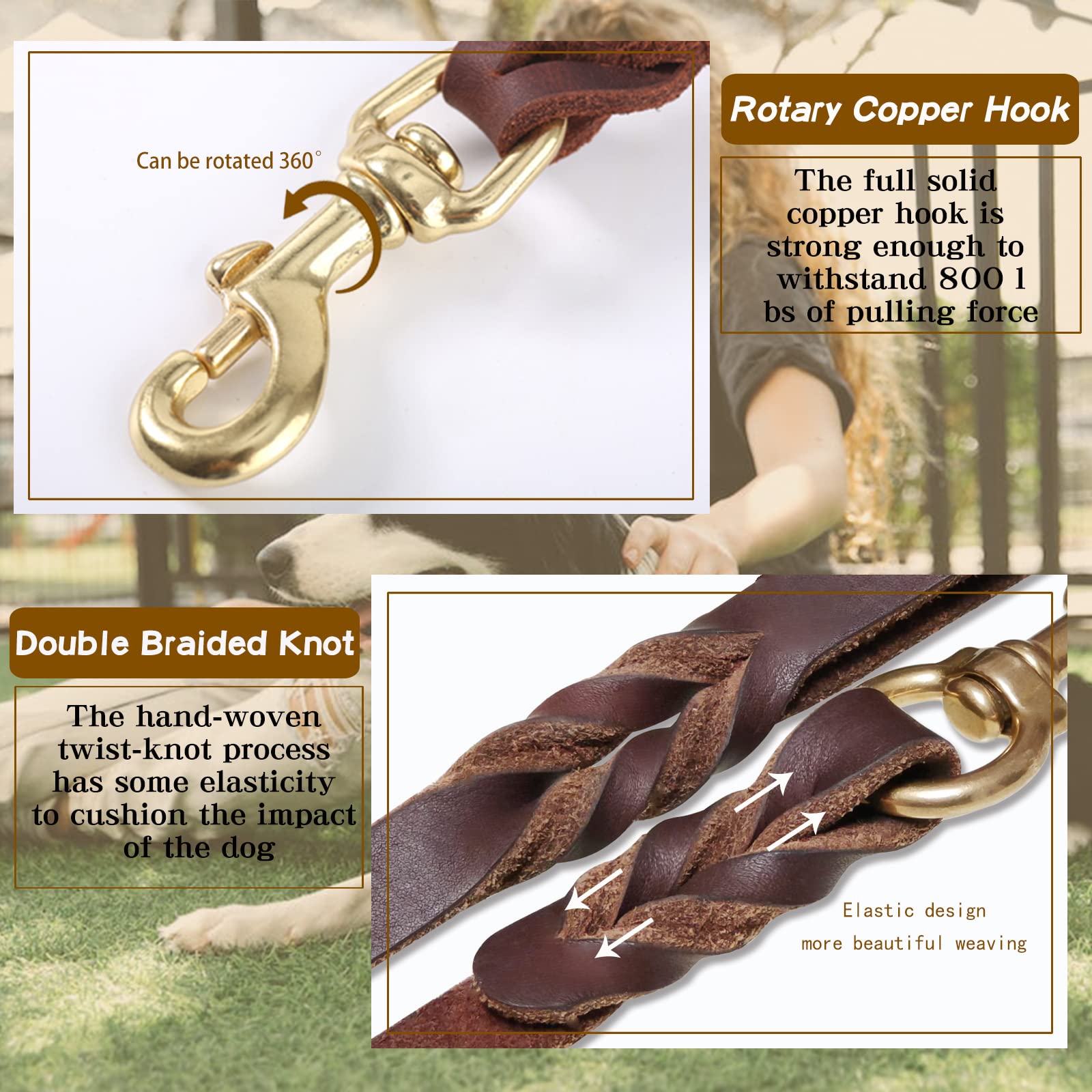 MERUOGKAR Leather Dog Leash - 6ft x 1/2 inch, Heavy Duty Genuine Leather Braided Training Leash, Comfortable for Large, Medium,