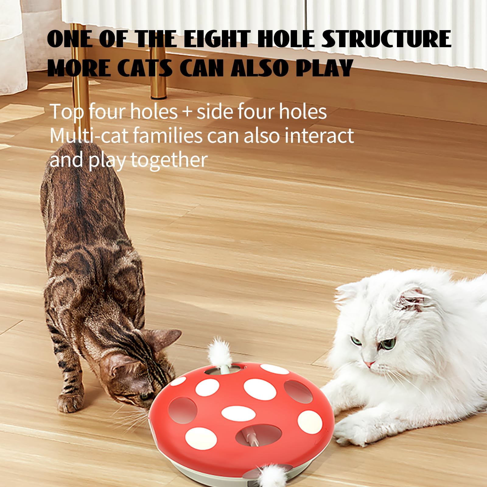 Pakeway Interactive Cat Toy, Automatic Cat Toys For Indoor Cats, Feather Toys, Eight Hole Structure And Two Ambush Feather,Infra