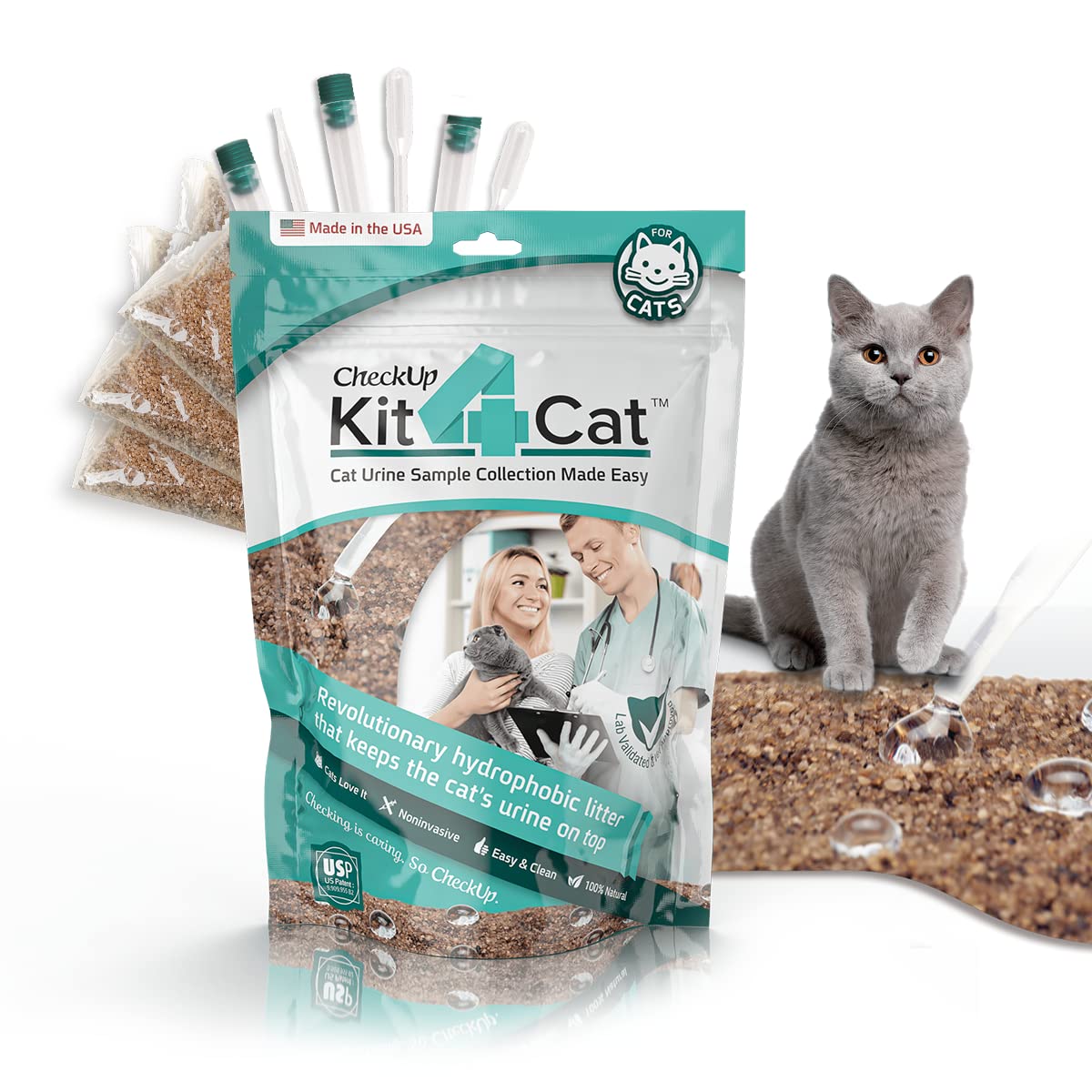 Kit4Cat 2Lb Hydrophobic Cat Litter For Urine Collection, Hydrophobic Sand Urine Collection Litter Kit I Collect Cat Urine Sample