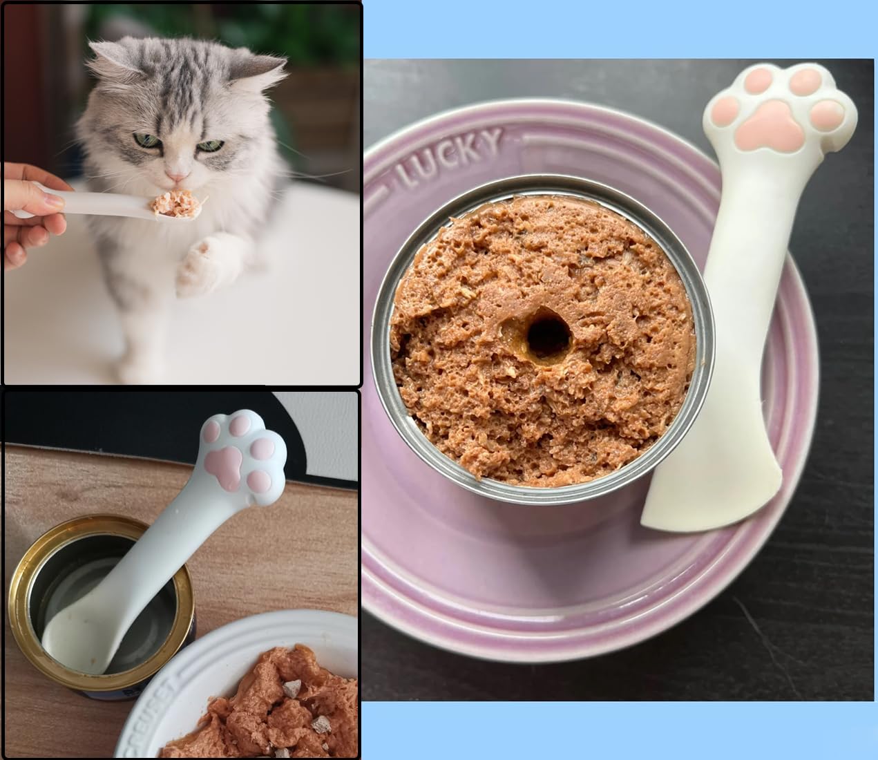 Joyinjojo 2 Pack Dog Cat Food Spoon Spatula, Cute Paw Pet Can Opener Mixing Spoons for Dog Cat Wet Food, Small Silicone Spatula