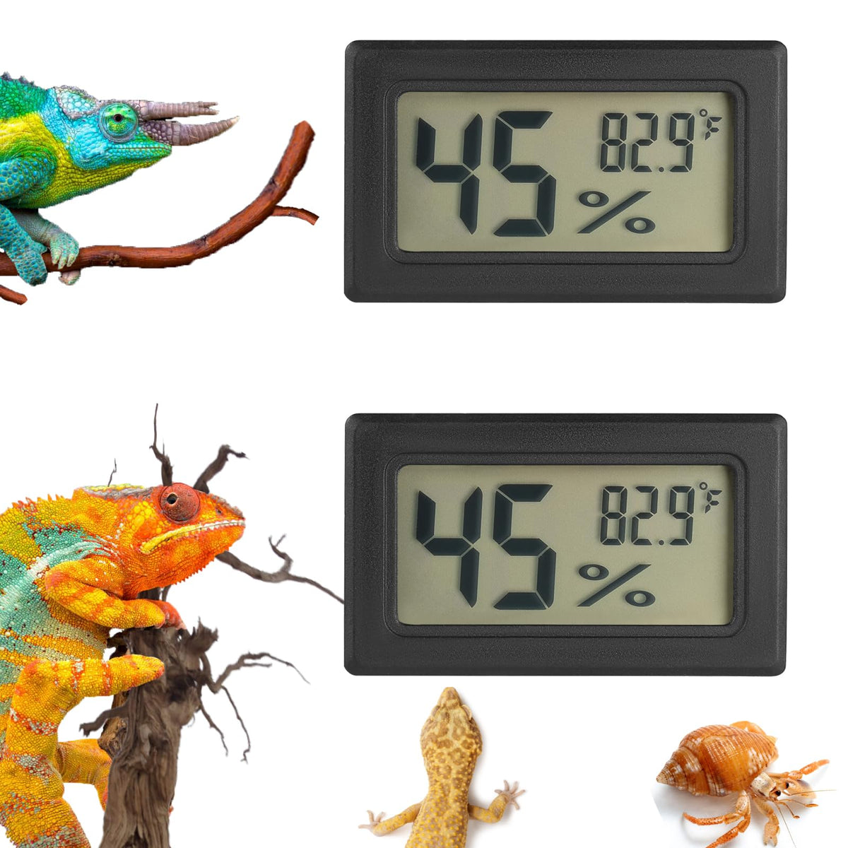 Reptile Thermometer And Humidity Gauge Digtal Terrarium Thermometer Rectangle Bearded Dragon Cage Accessories Reptile Temp And H