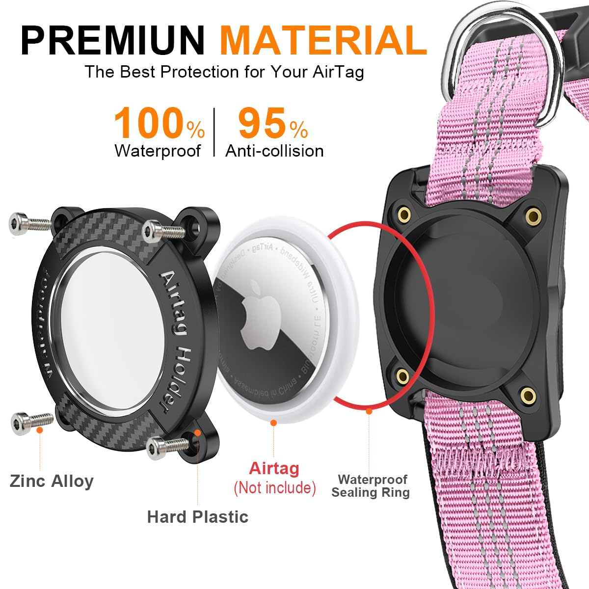 Airtag Dog Collar, Ipx8 Waterproof Air Tag Dog Collar Holder, Reflective, Durable, Comfortable Padded Gps Collars For Small Medi