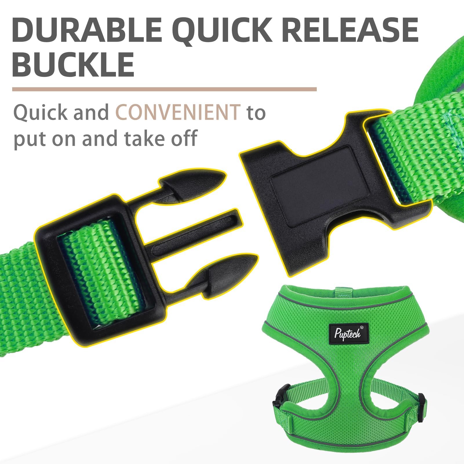 Pupteck Soft Mesh Dog Harness And Leash Set Pet Puppy Cat Comfort Padded Vest No Pull Harnesses, Solid Green, S