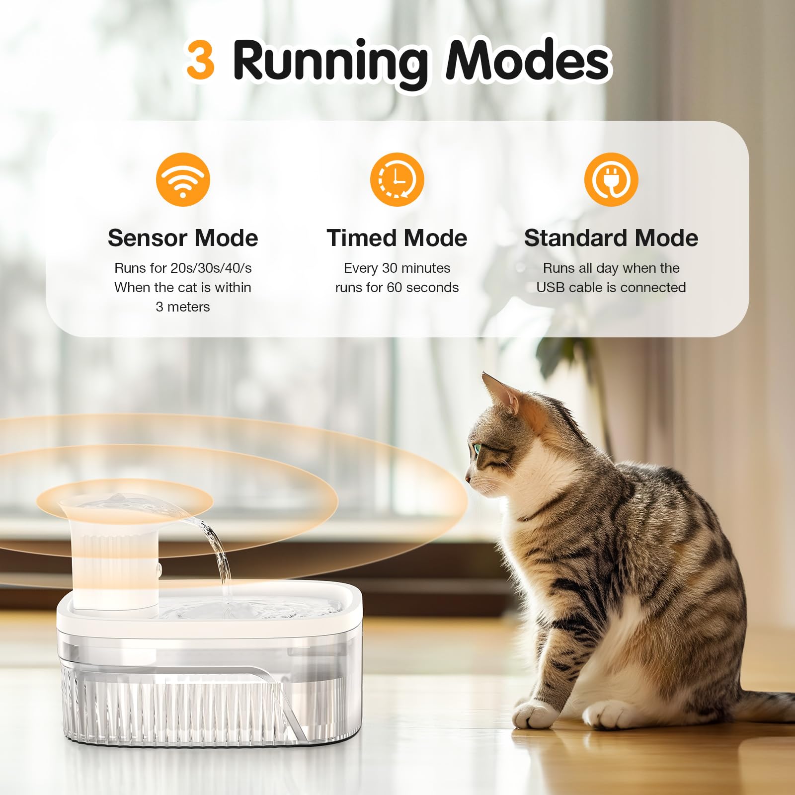 Cat Water Fountain Cordless,84Oz/2.5L Pet Fountains For Cats Indoor,Automatic Cat Waterer Fountain With Motion Sensor,Battery Op