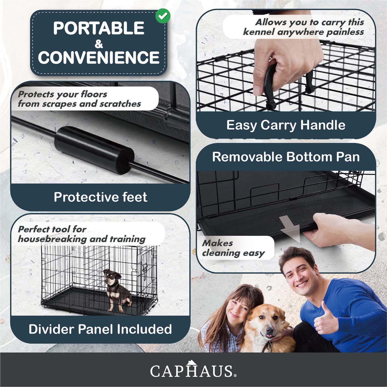 Caphaus Foldable Dog Crate Wire Metal Dog Kennel W/Leak-Proof Pan & Protecting Feet & Divider Panel, Single Door, Small, Medium