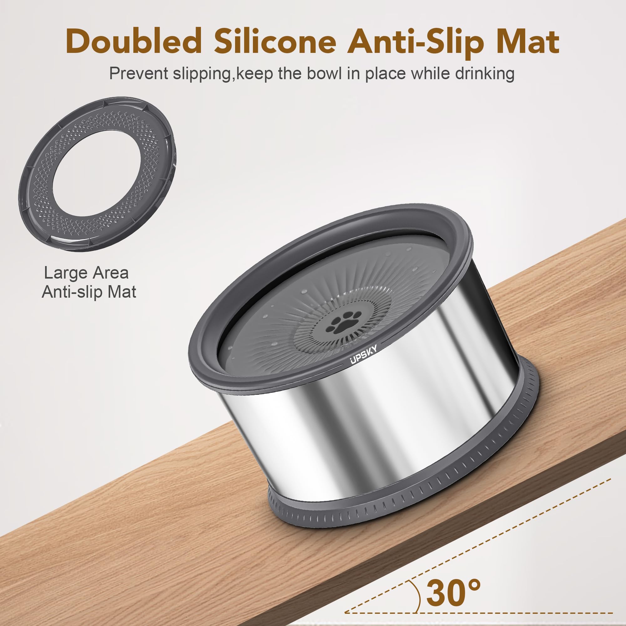 Upsky 6.5L Dog Water Bowl,1.6 Gallon Super Large Capacity No Spill Dog Water Bowl,Stainless Steel Spill Proof Slow Water Feeder,