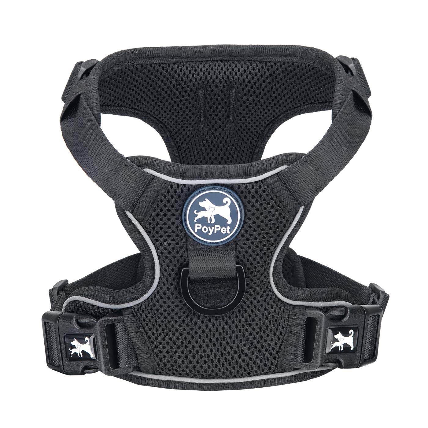 Poypet Reflective Soft Breathable Mesh Dog Harness Choke-Free Double Padded Vest With Adjustable Neck And Chest(Black,M)