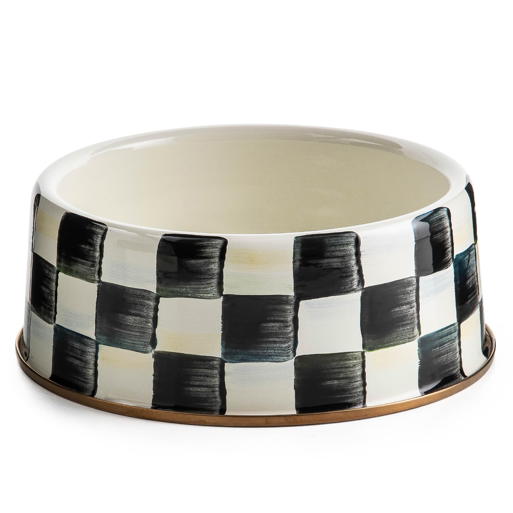 MACKENZIE-CHILDS Pet Bowl, Cute Cat and Dog Bowl for Food and Water, Black-and-White Courtly Check, Large