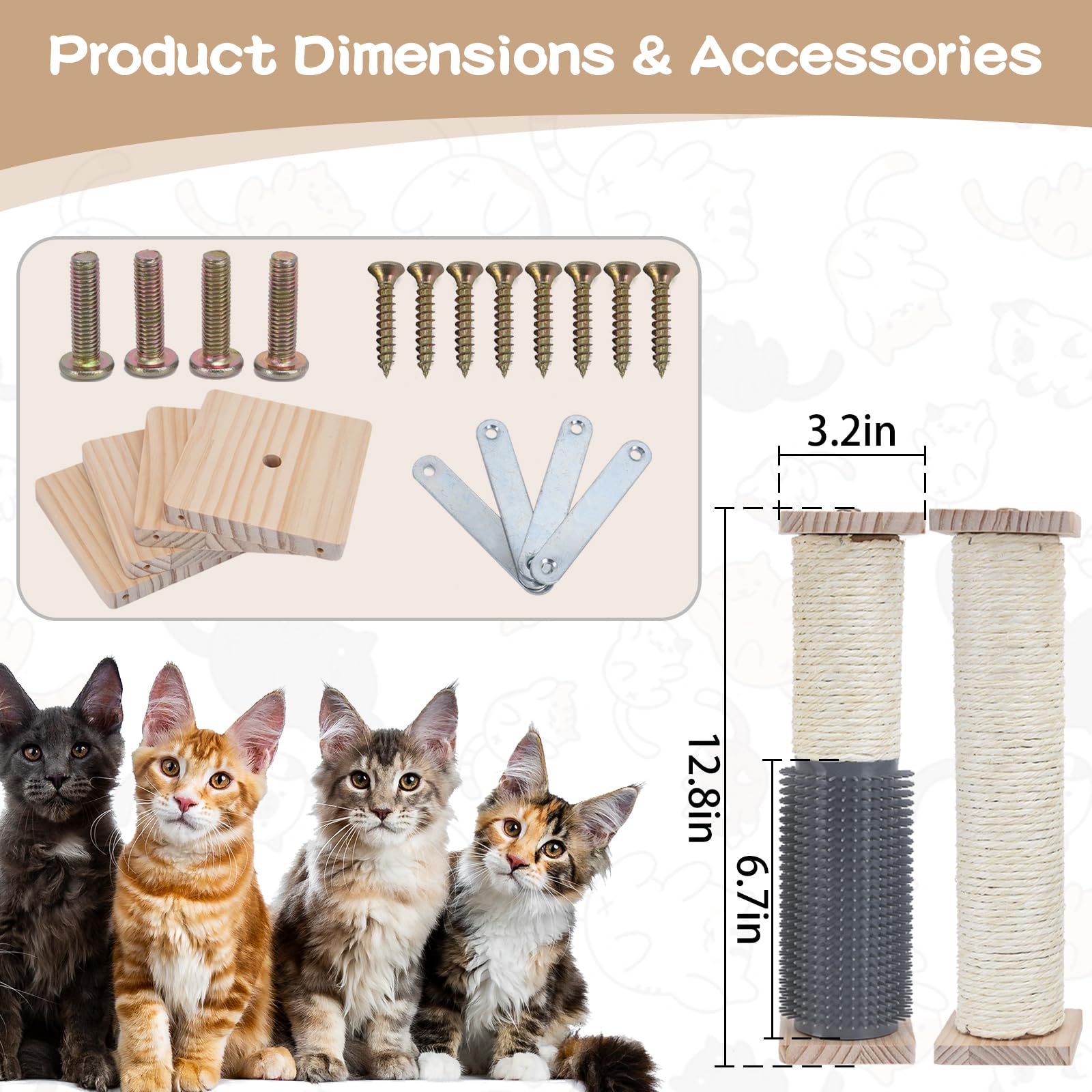 Soekoa 2 Pack Cat Scratching Post For Crate Cage, Wall Mounted Cat Scratcher Post With Self Groomer And Massager, Cat Cage Scrat