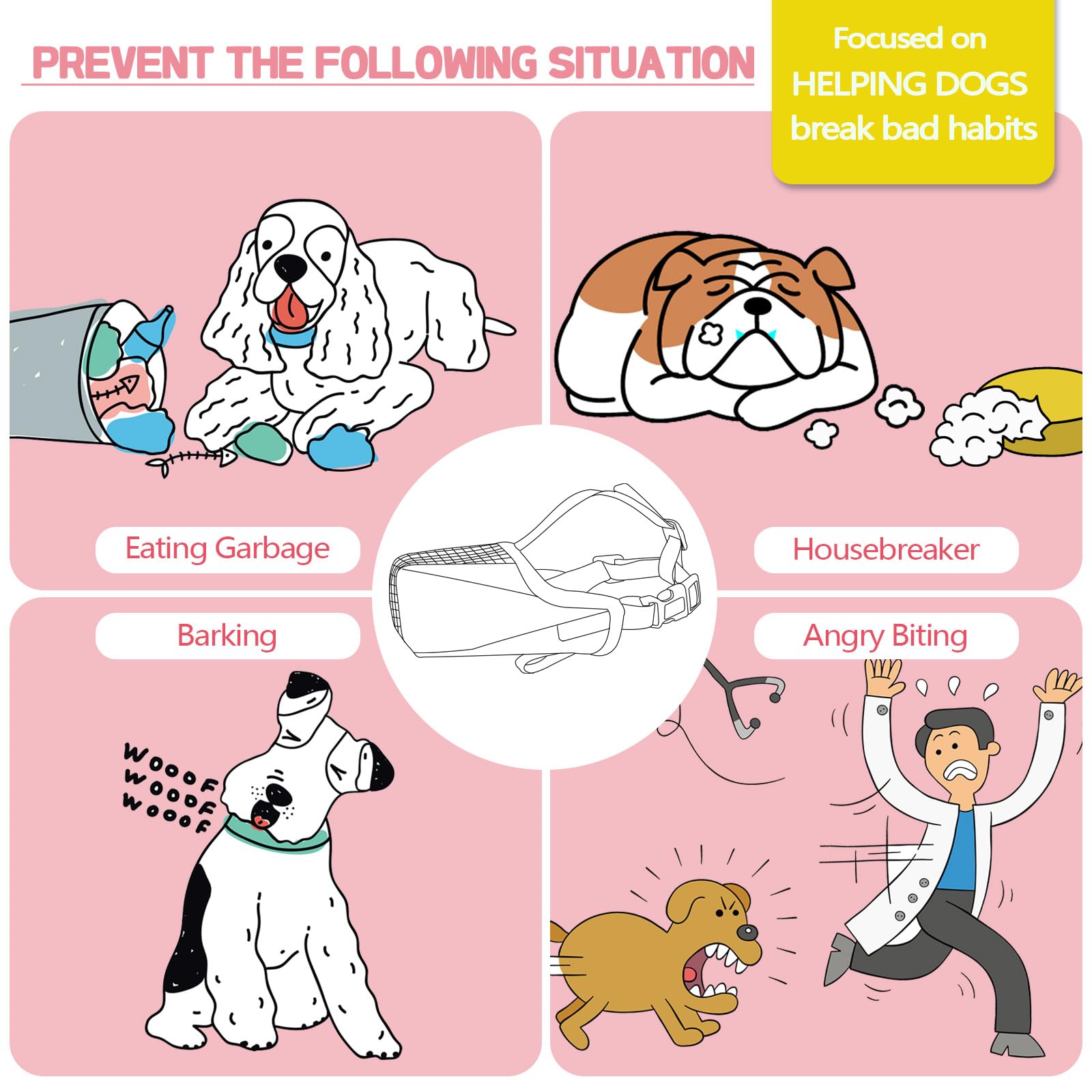 Dog Muzzle, Soft Mesh Anti Biting Muzzles For Small Medium Large Sized Dogs, Adjustable Breathable Dog Mouth Guard Prevent Dogs