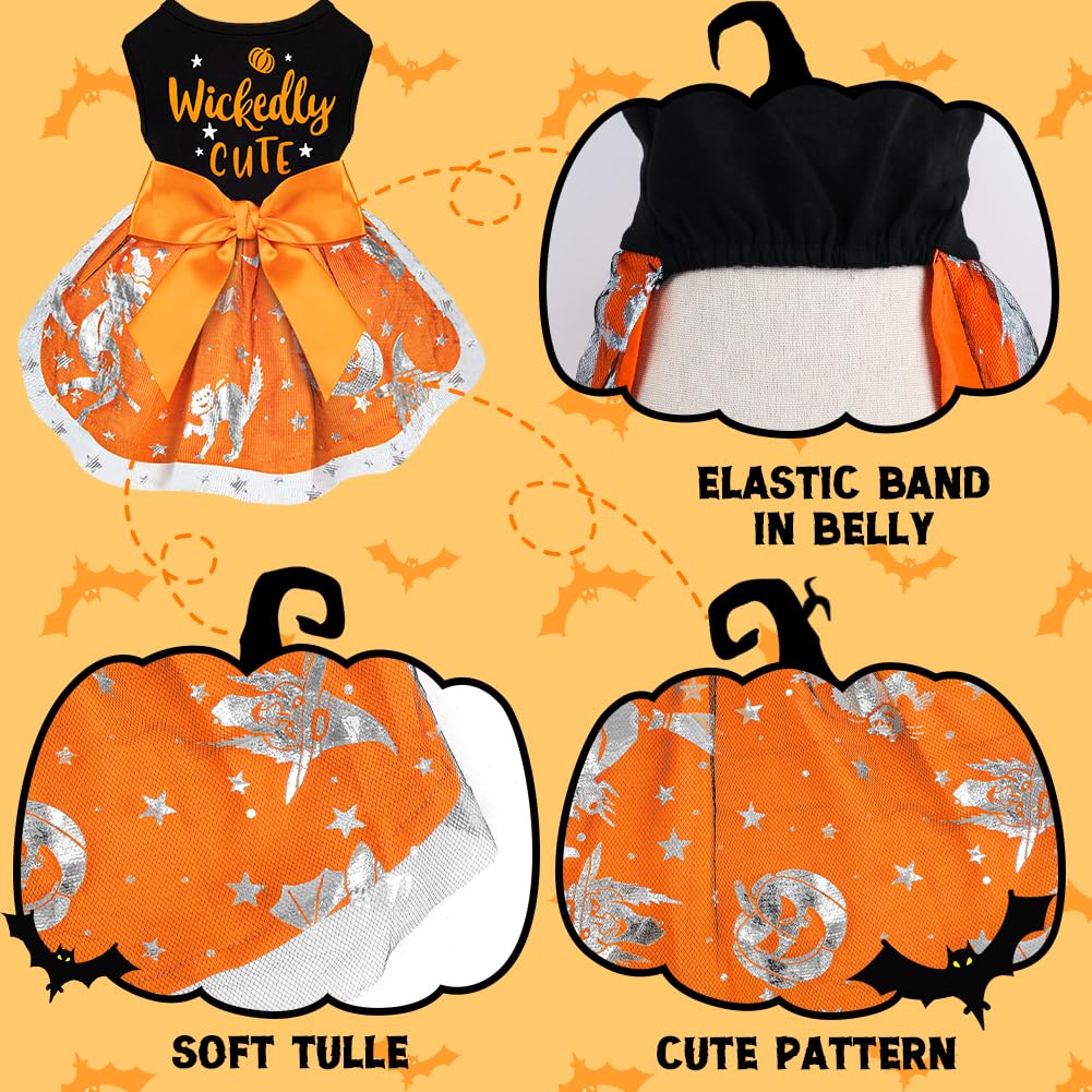 Funny Puppy Dress With Bow - Small & Large Dog Halloween Costumes, Pumpkin Witch Bat Pet Costume (Large, Wickedly Cute)